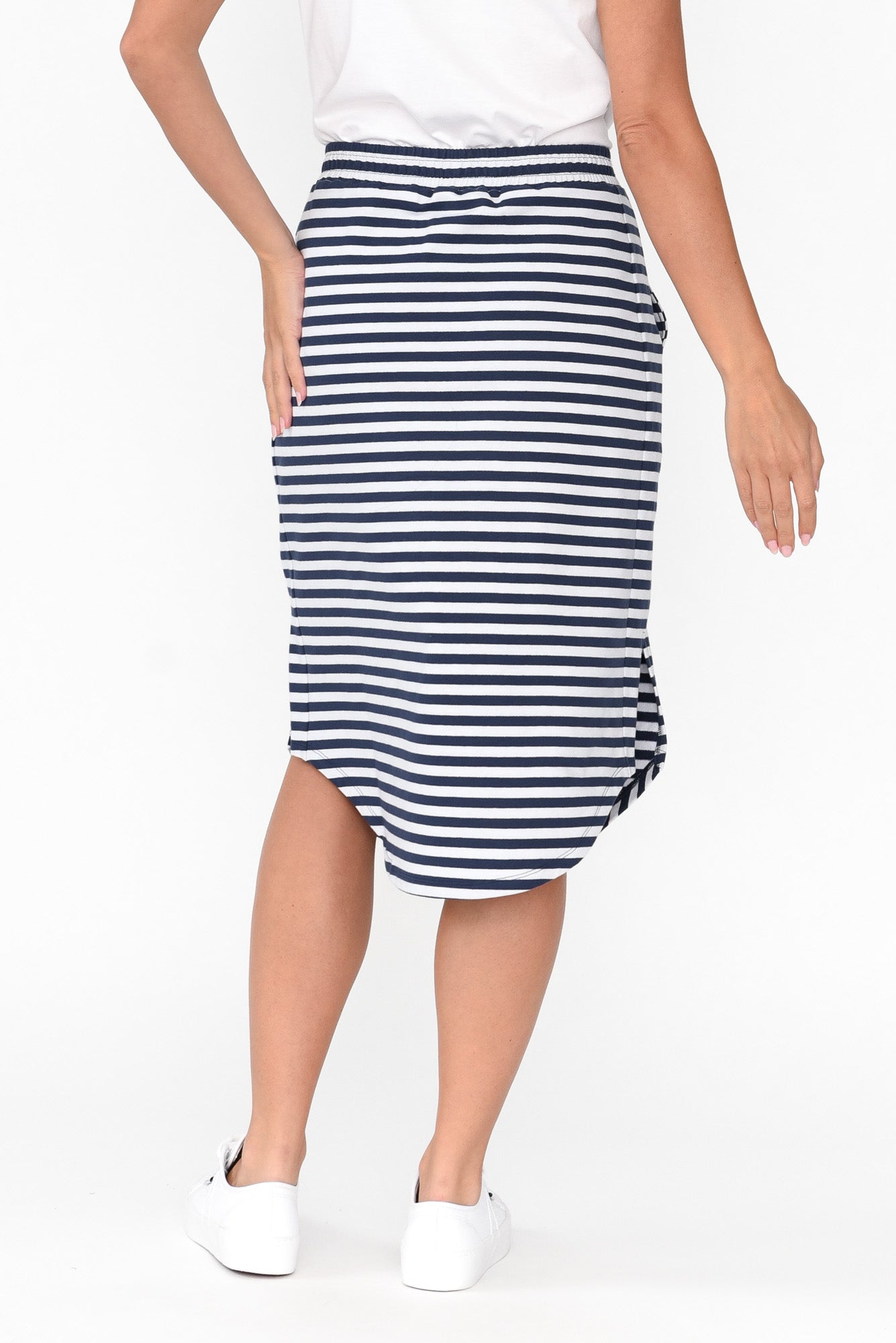 Evie Navy Stripe Cotton Blend Skirt