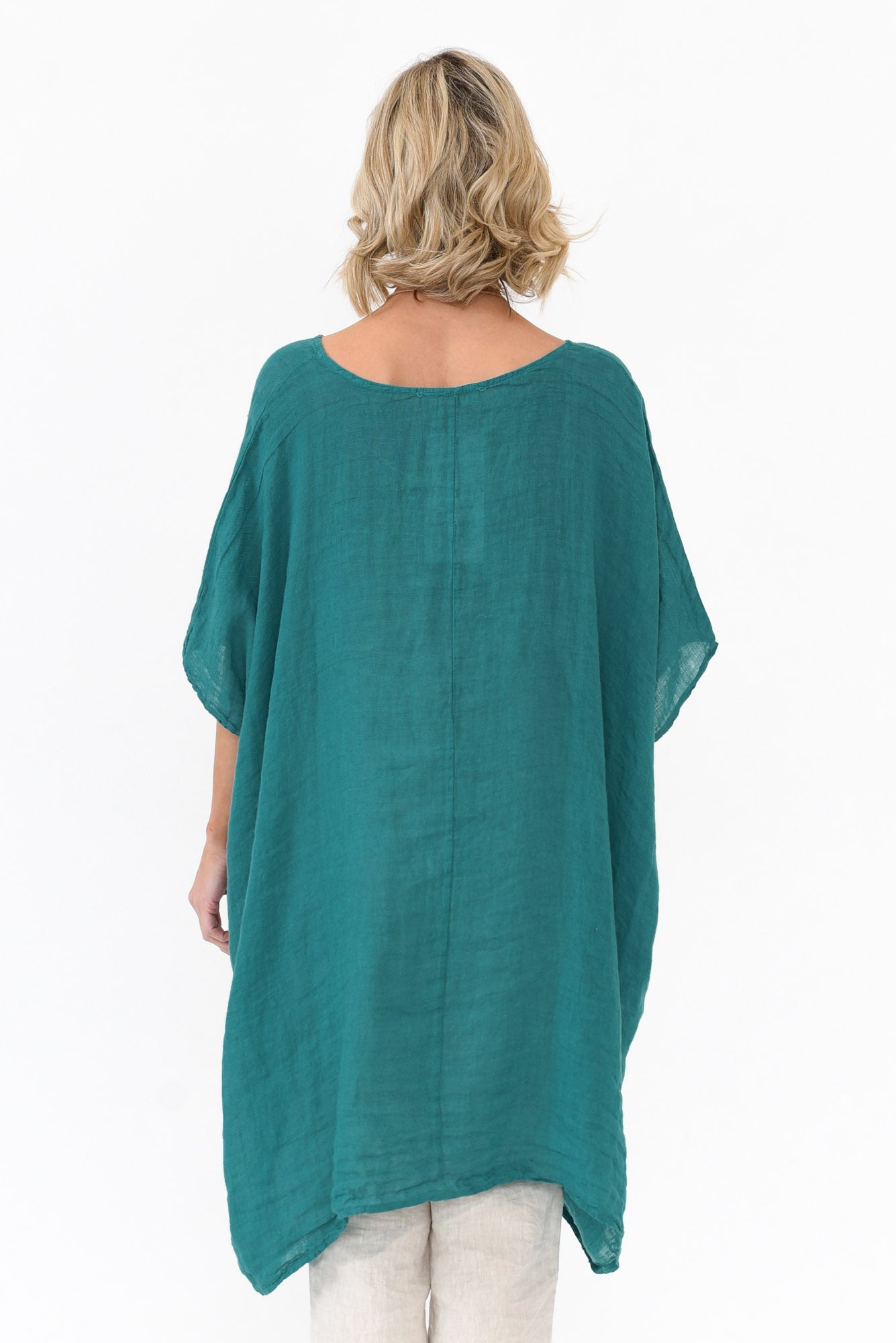 Noemi Teal Linen Kaftan Tunic