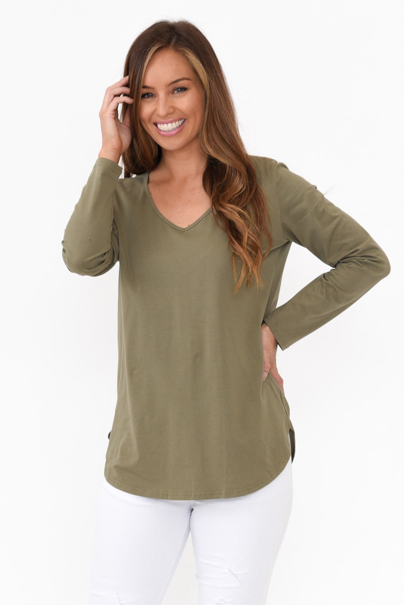 Archer Khaki Cotton Long Sleeve Top