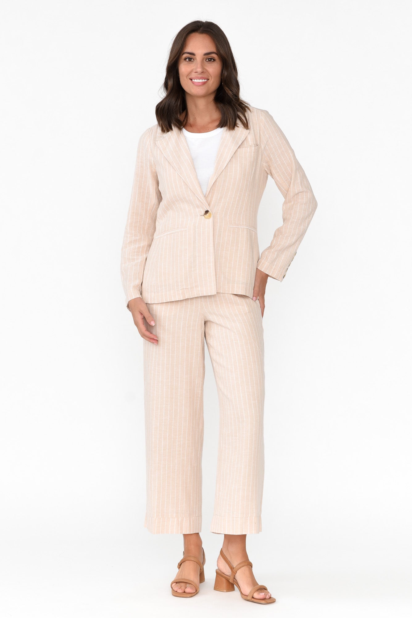Lisset Natural Stripe Linen Blend Blazer