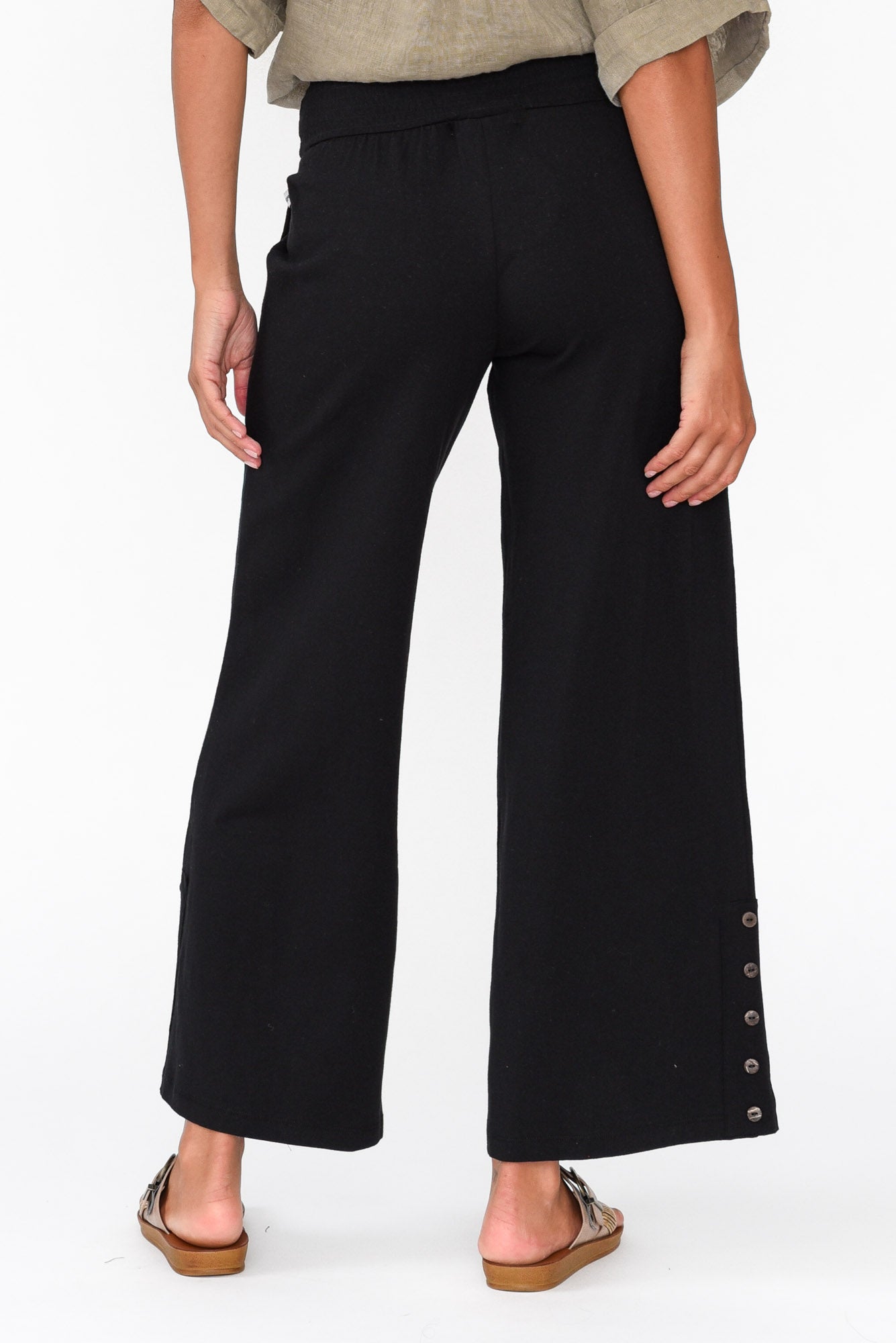 Angelica Black Cotton Shirred Pant
