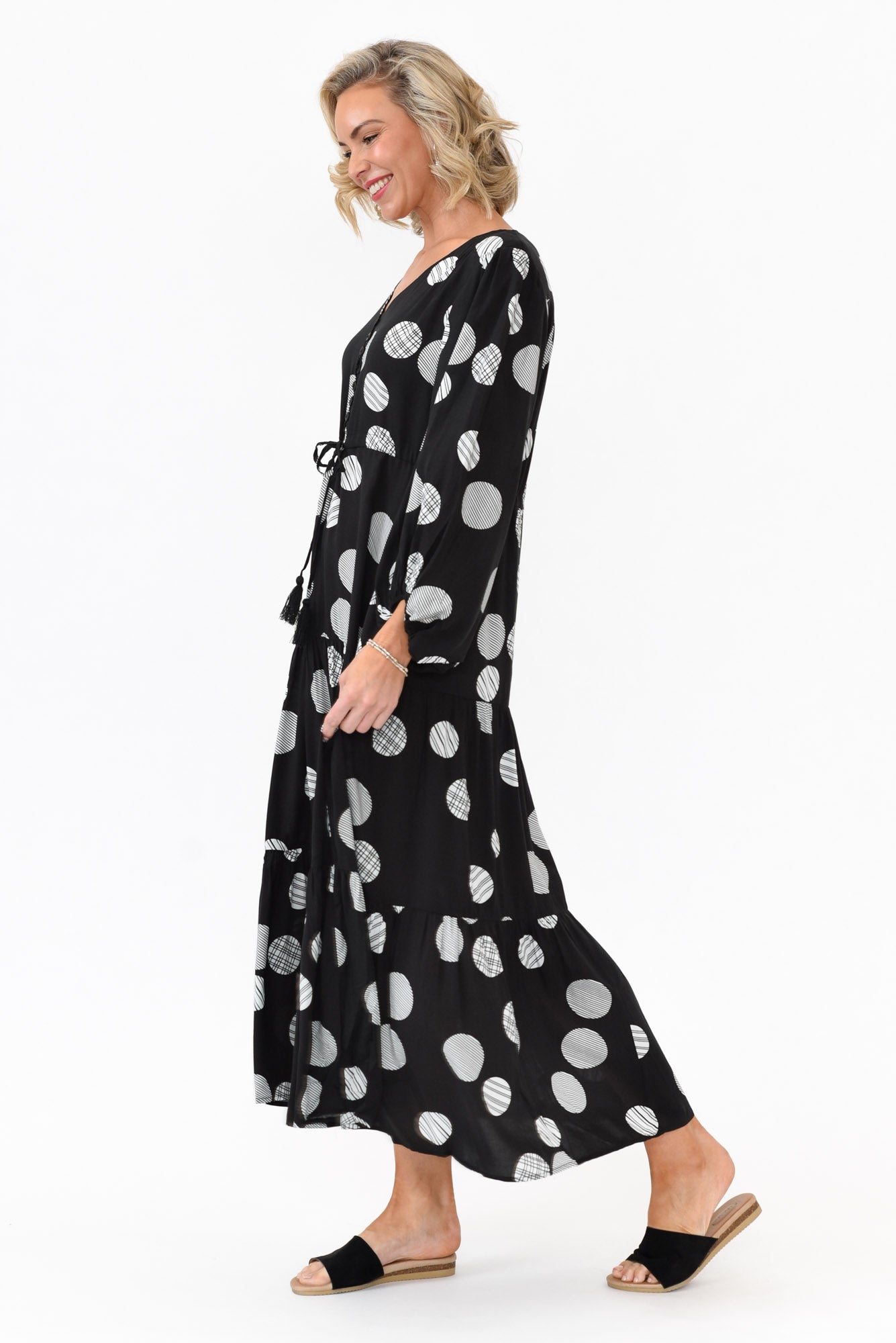 Tierney Black Spot Tassel Tie Dress