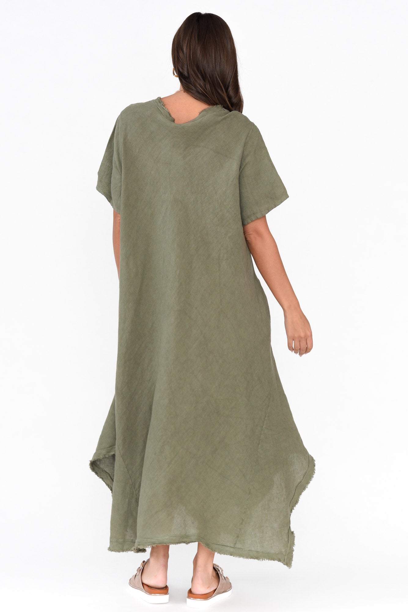 Lacasa Khaki Linen Frayed Dress