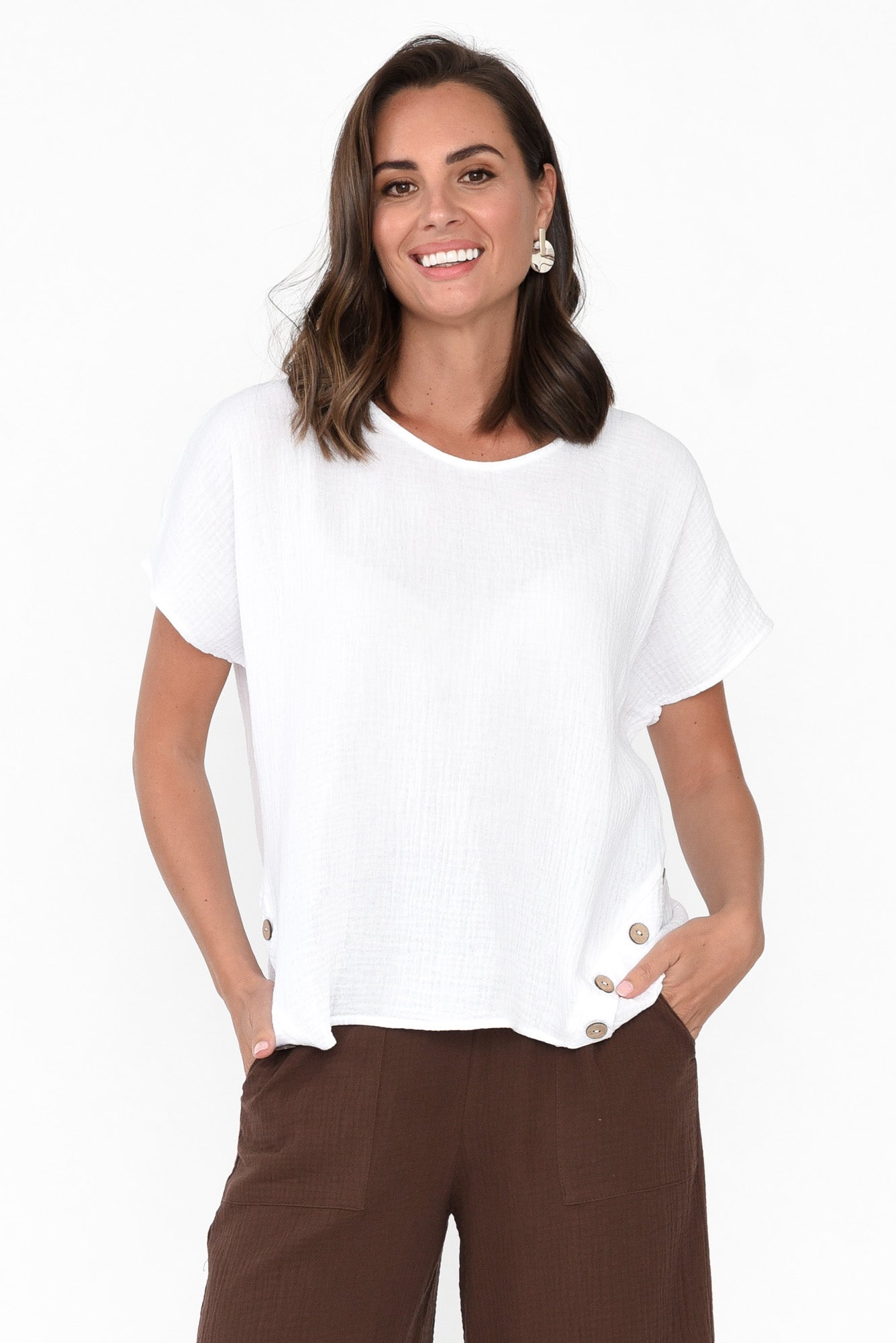 Byron White Cotton Button Top