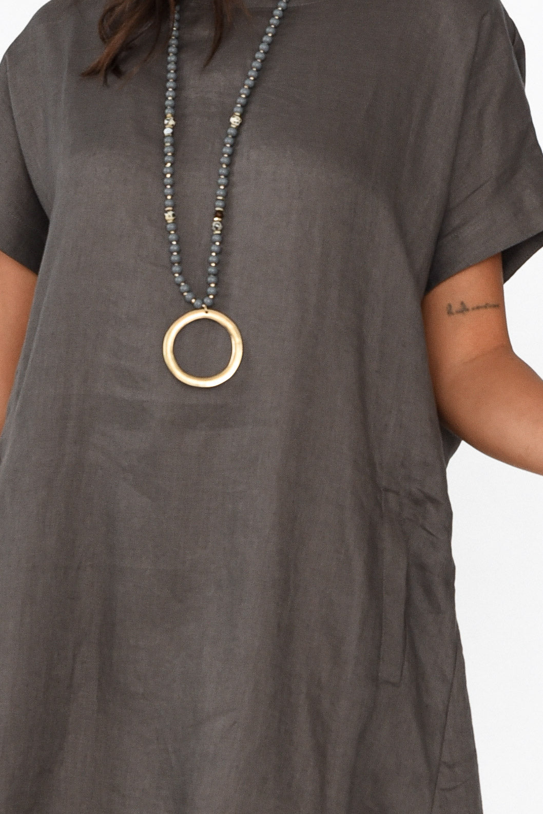 Zeffie Charcoal Linen Pocket Dress