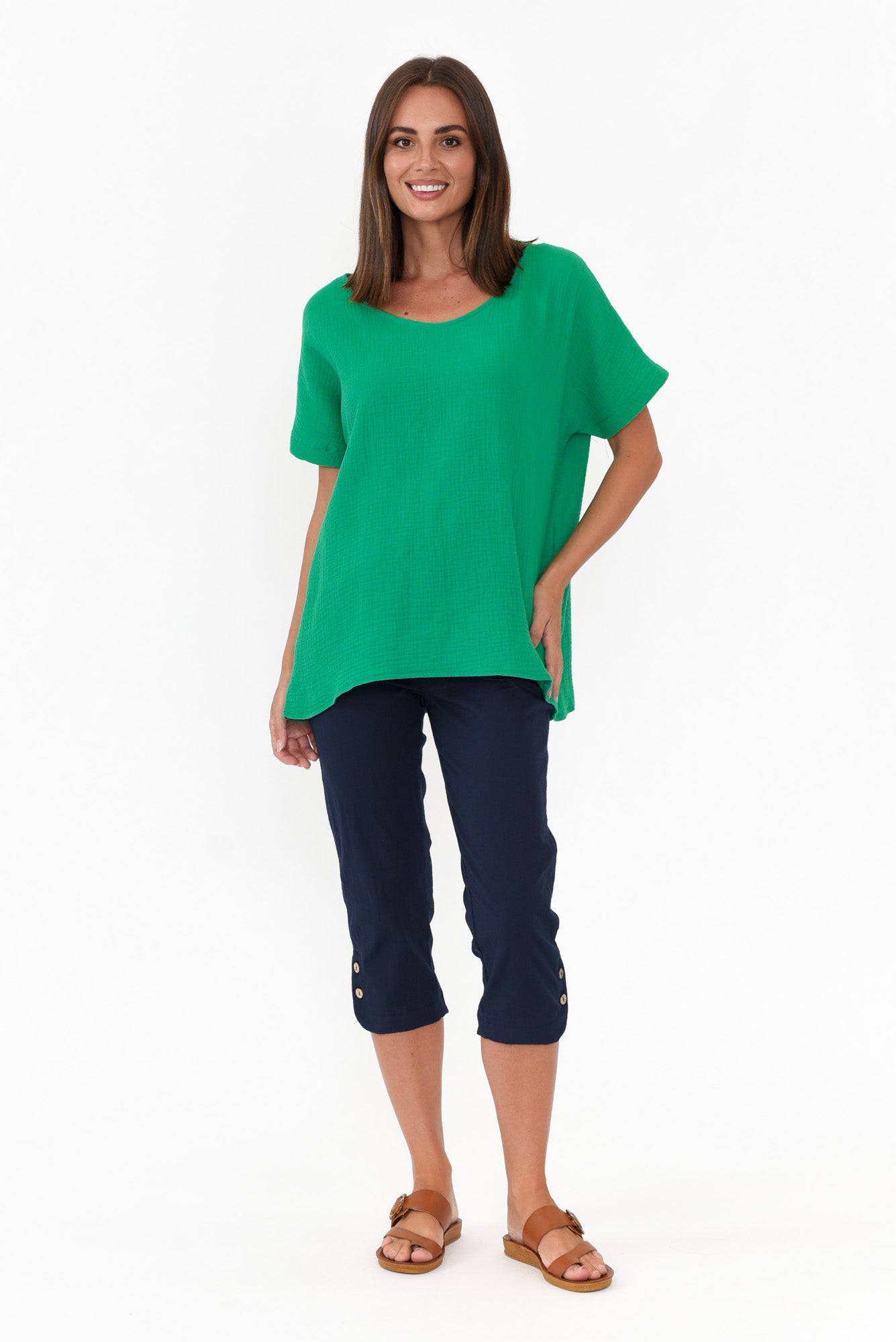 Ferrera Green Crinkle Cotton Top