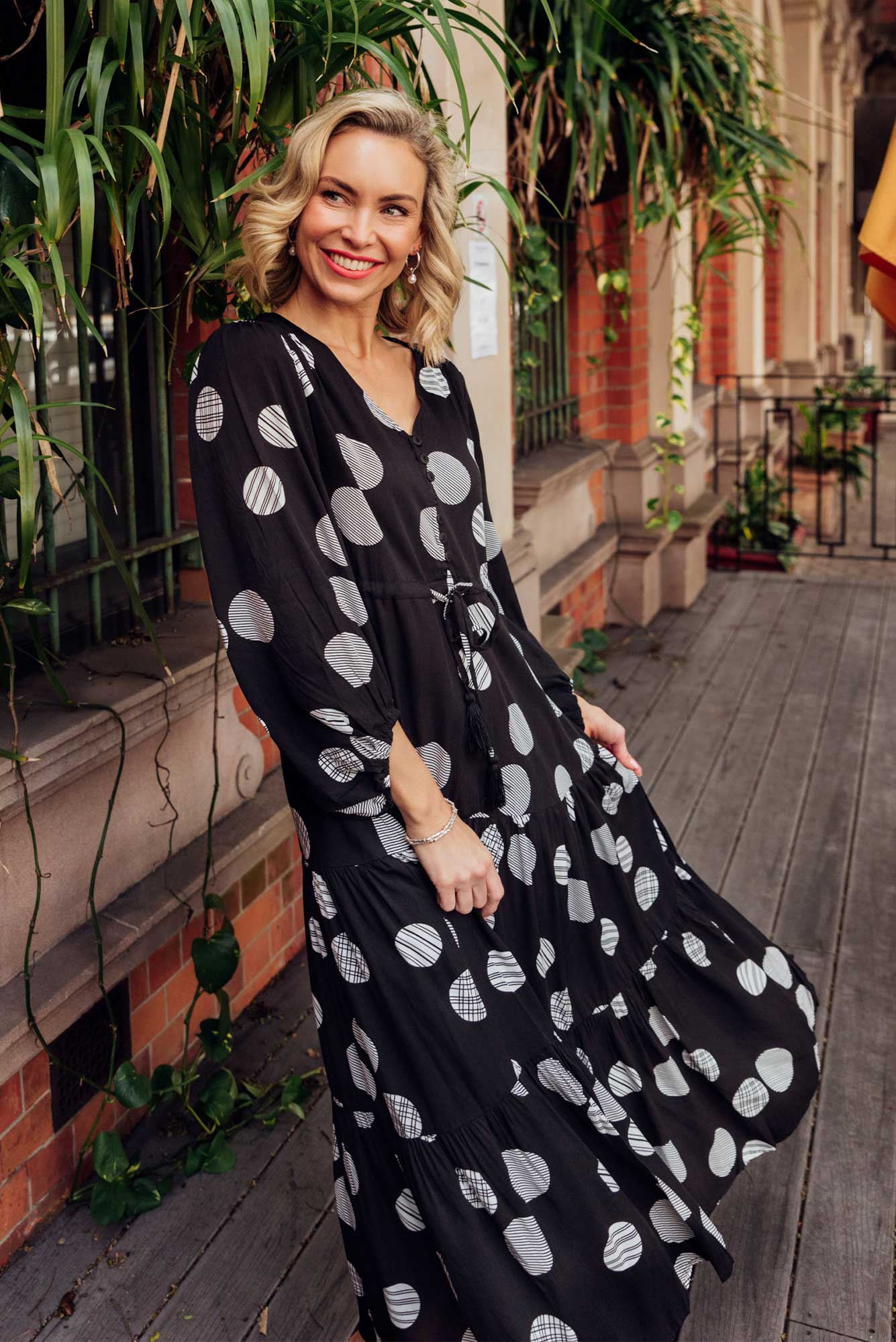 Tierney Black Spot Tassel Tie Dress