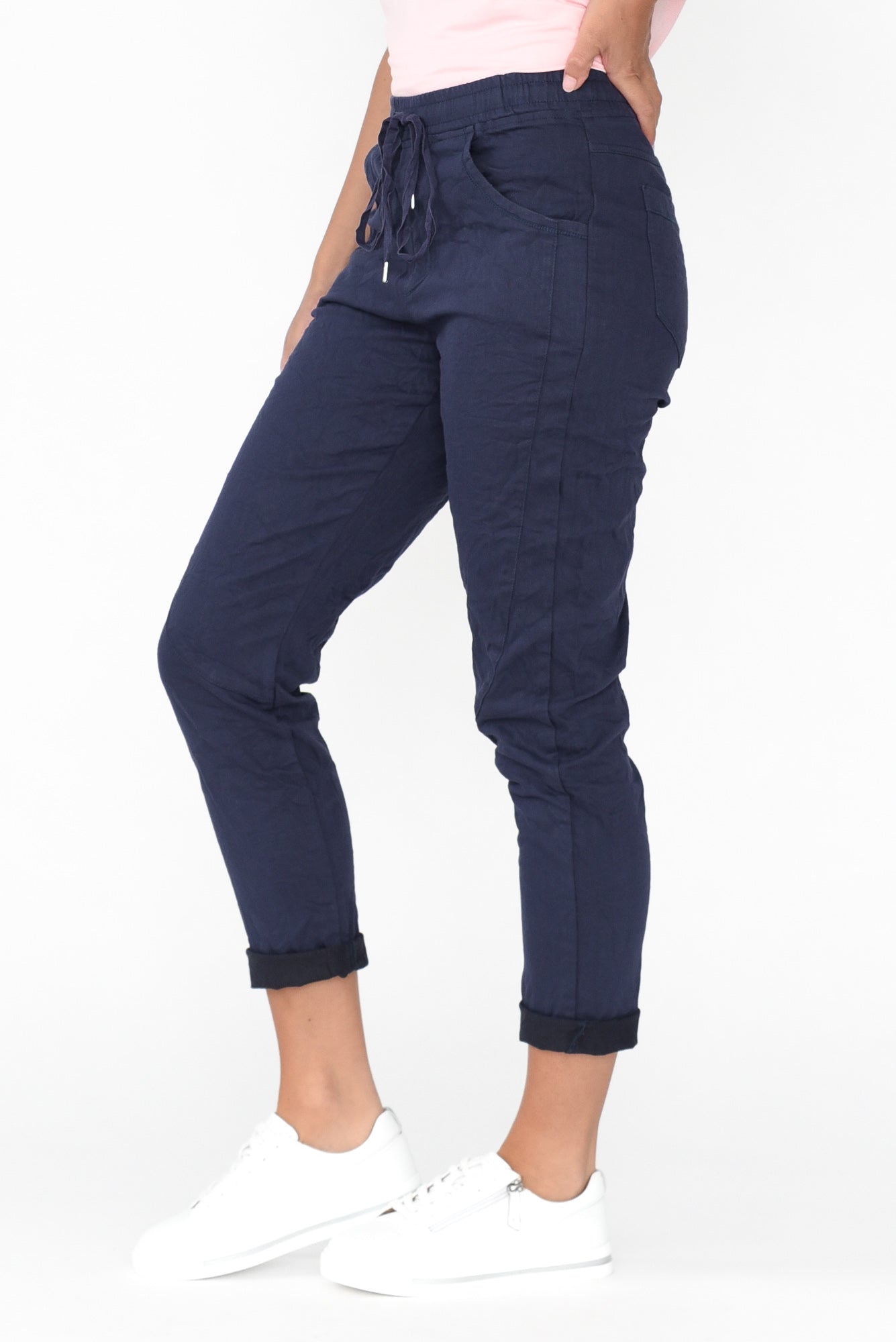 Joselyn Navy Cotton Blend Drawstring Pant