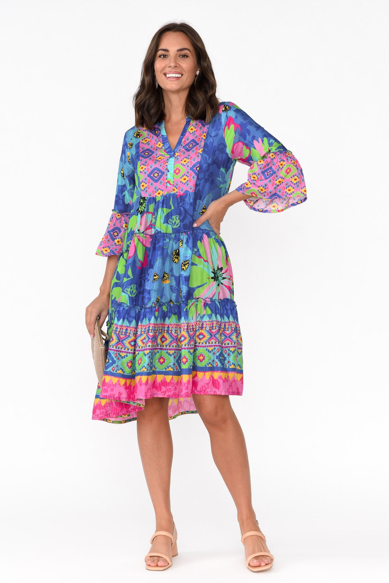 Isabelle Blue Blossom Tiered Dress