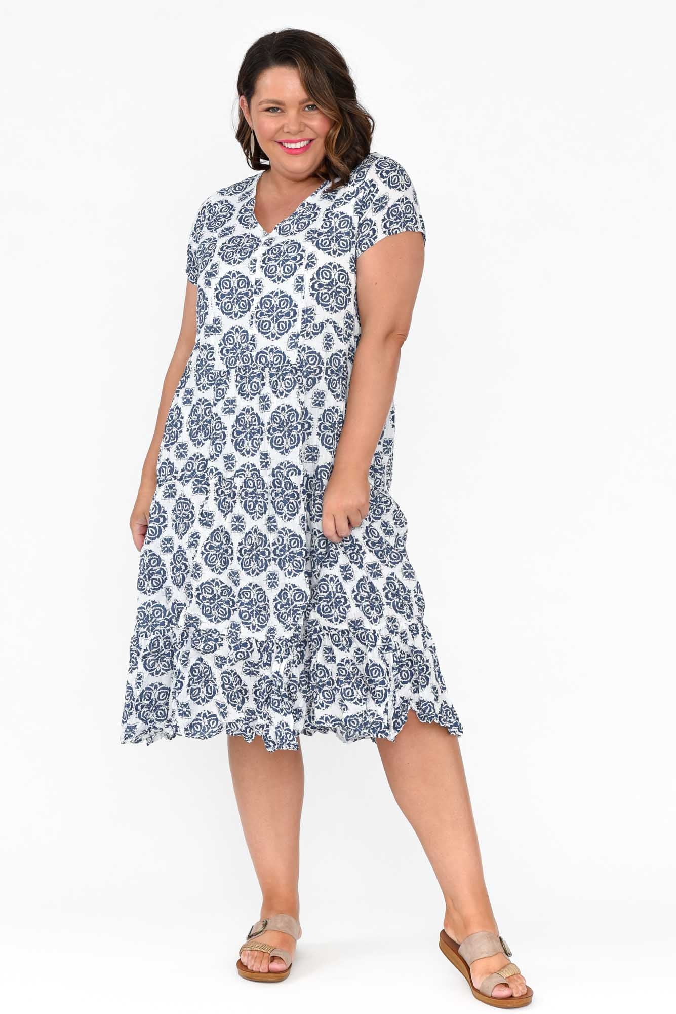 Carmen Navy Fiesta Crinkle Cotton Dress