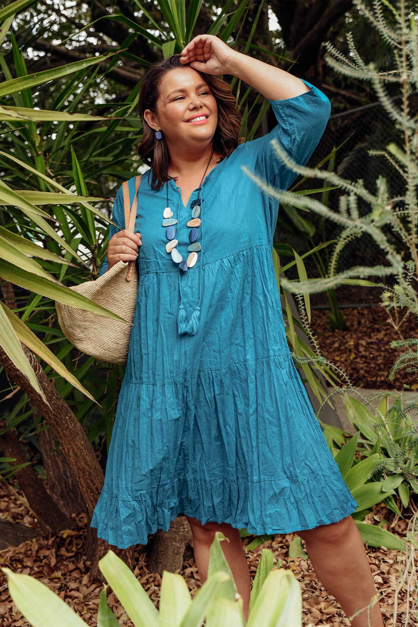 Milana Ocean Crinkle Cotton Dress
