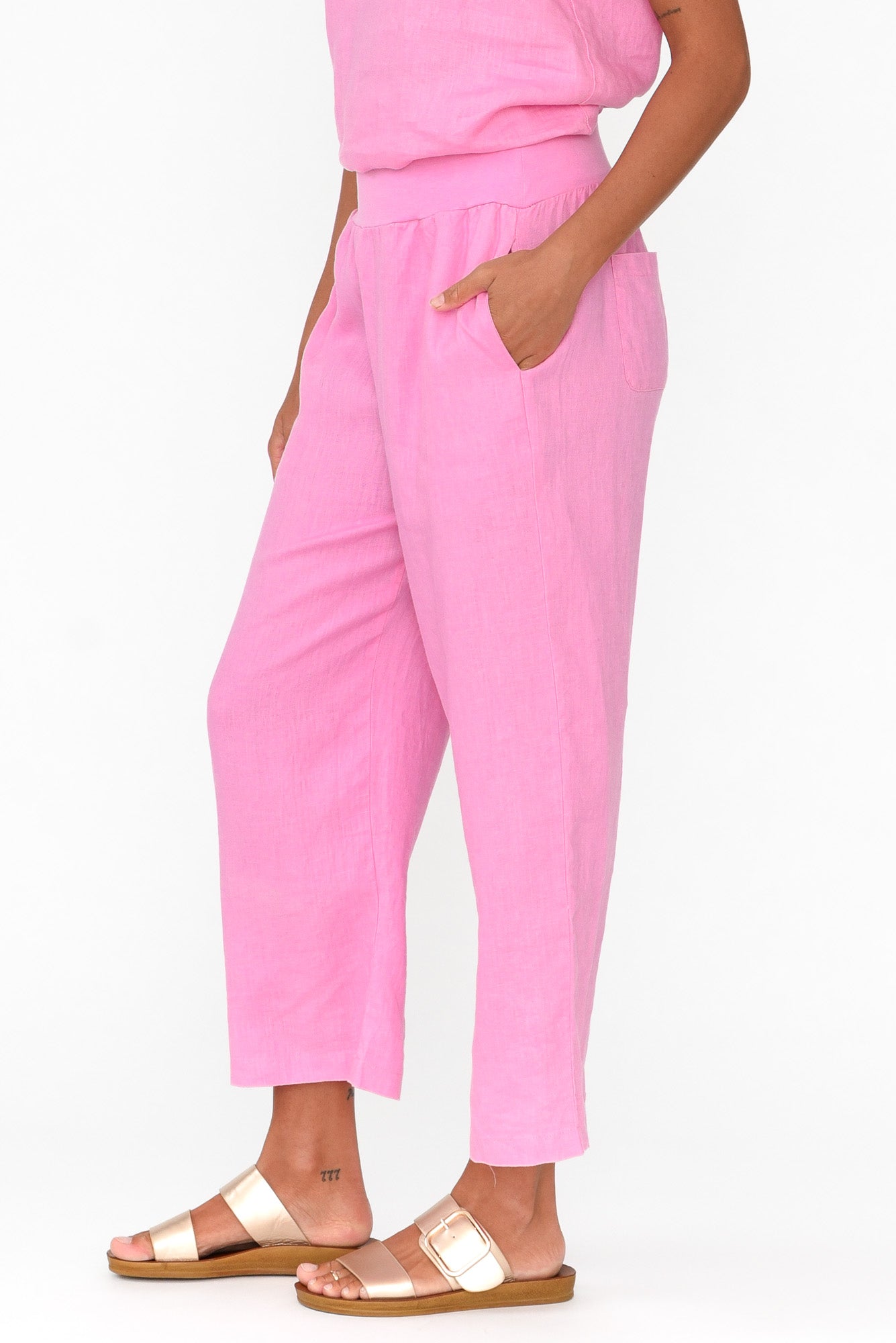 Griffin Pink Linen Wide Leg Pant