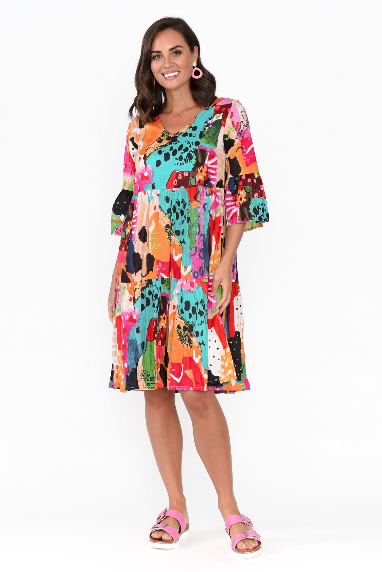 Alanya Pink Abstract Organic Cotton Dress