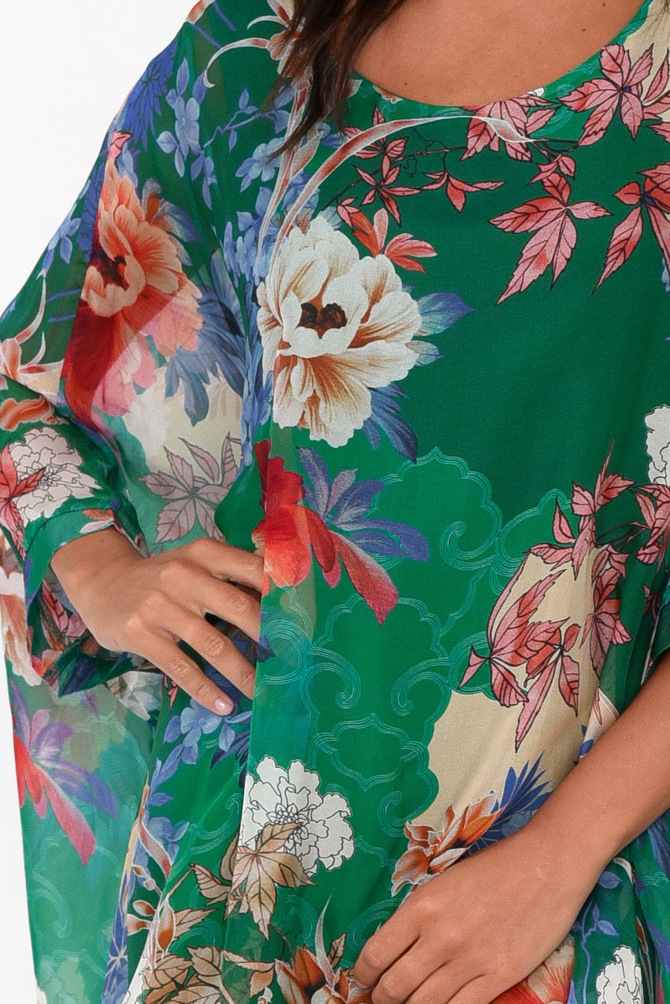Marybeth Green Floral Silk Kaftan