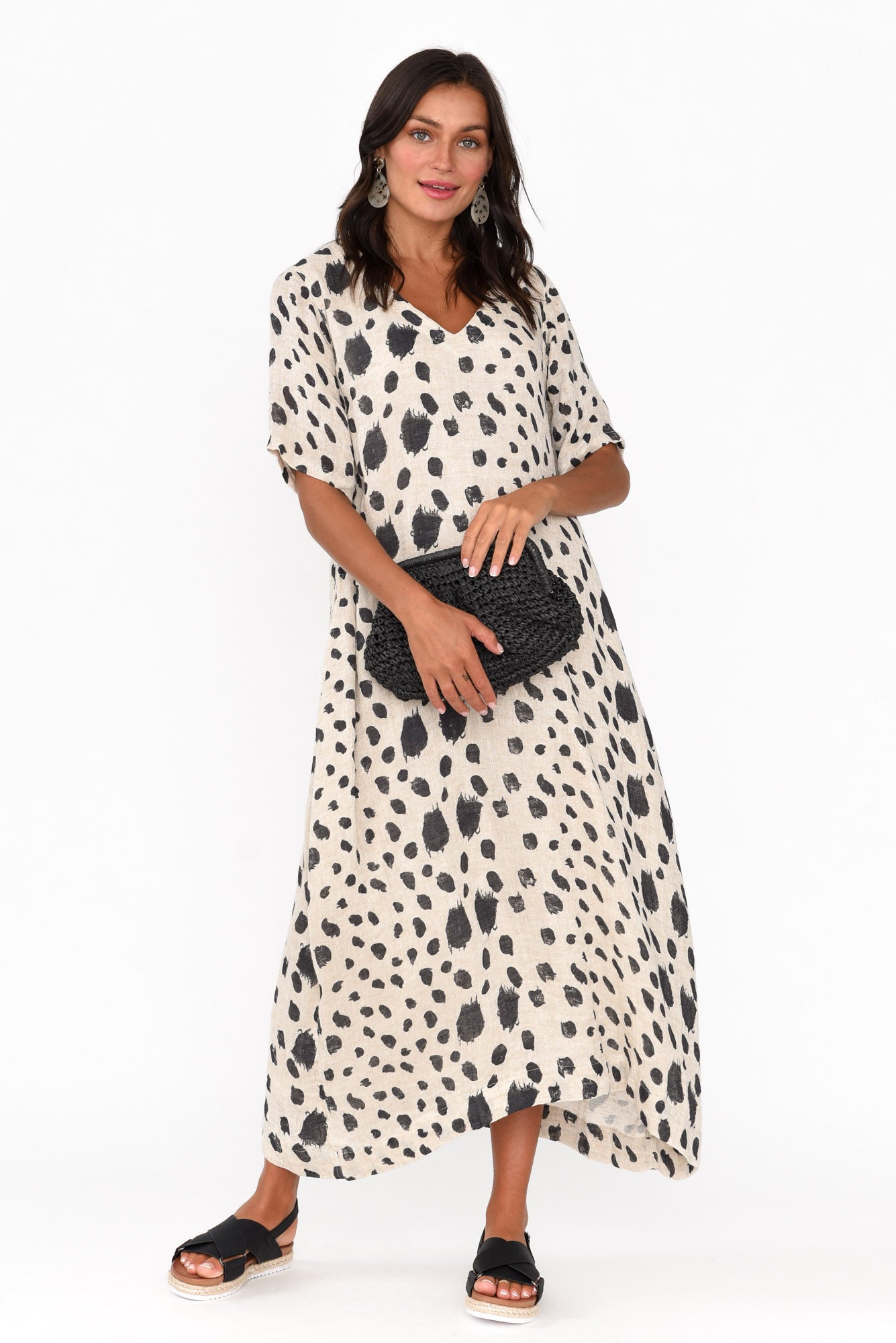 Santana Black Spot Linen Dress