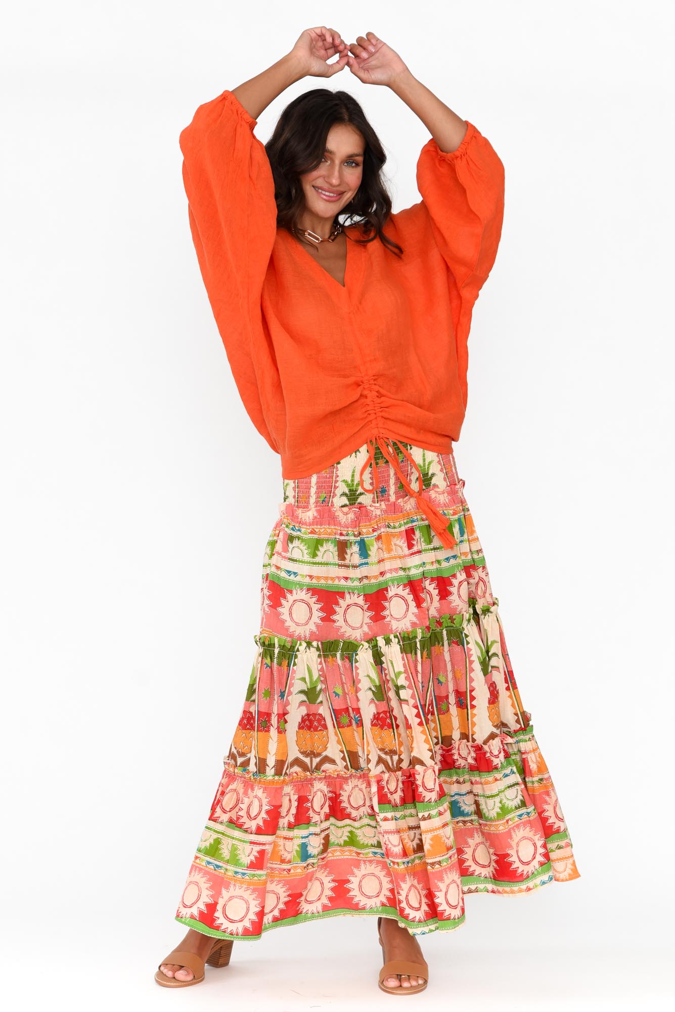 Happy Hour Orange Linen Drawstring Top