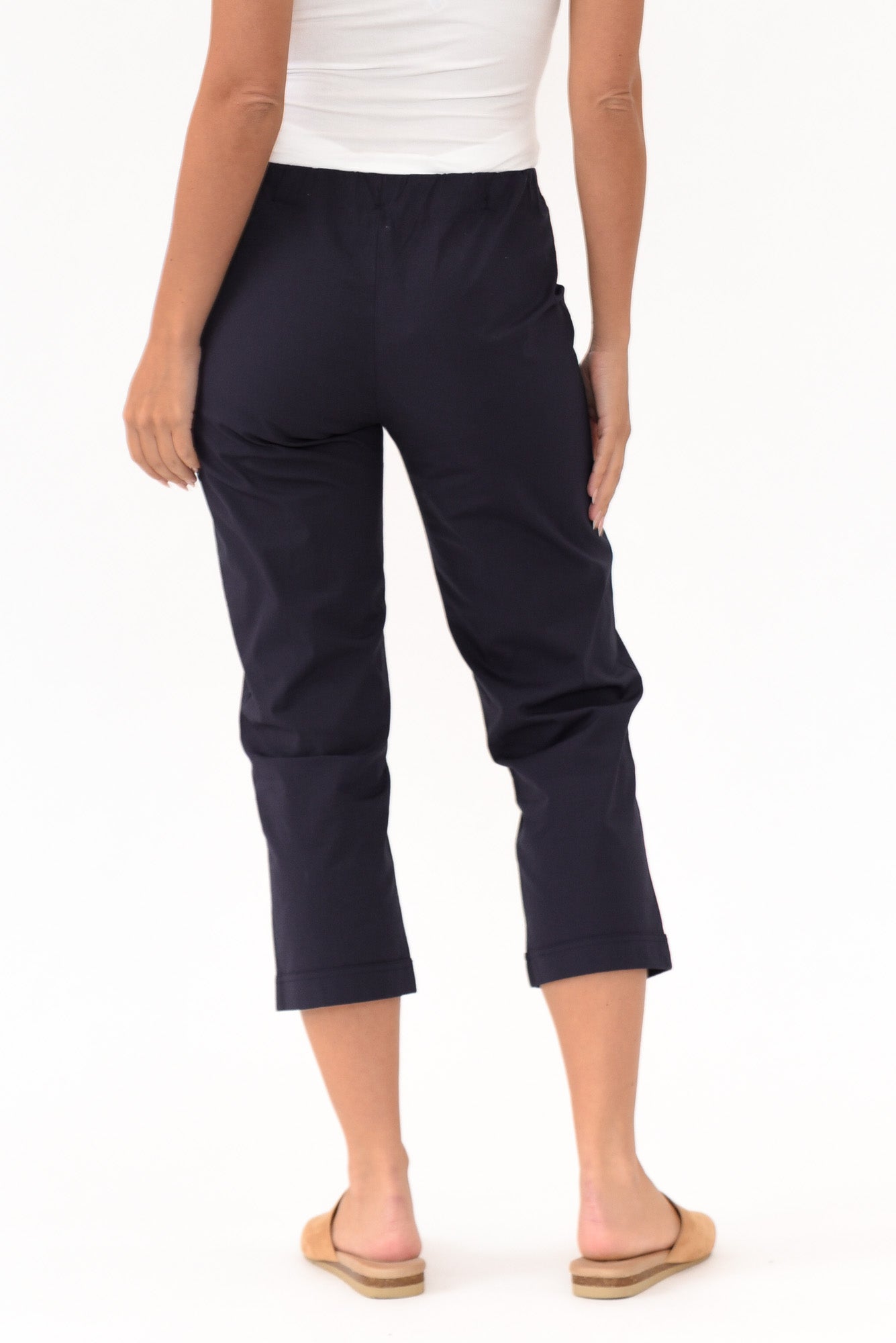 Zara Navy Cotton Cropped Stretch Pant