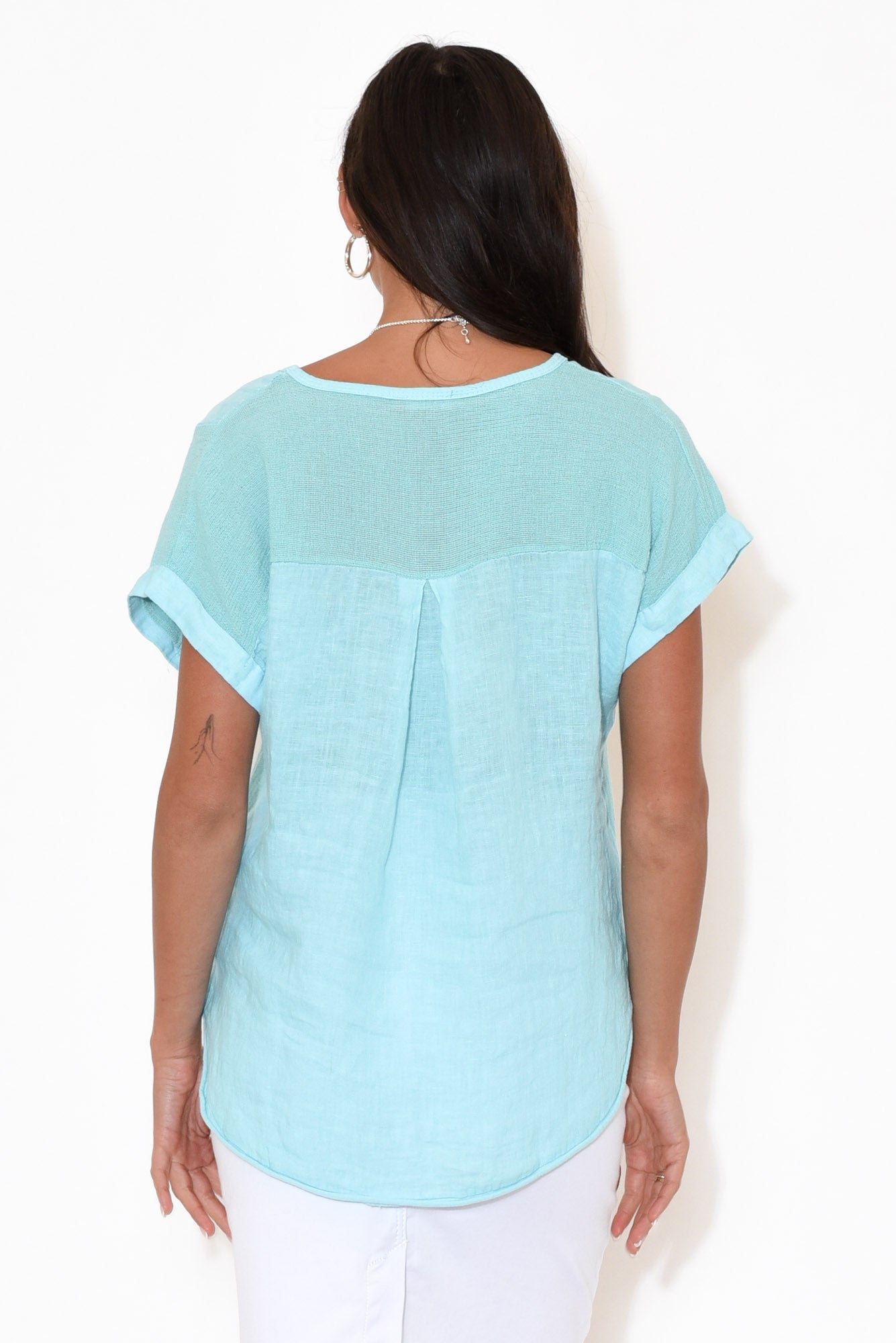 Dorian Turquoise Linen Cotton Top