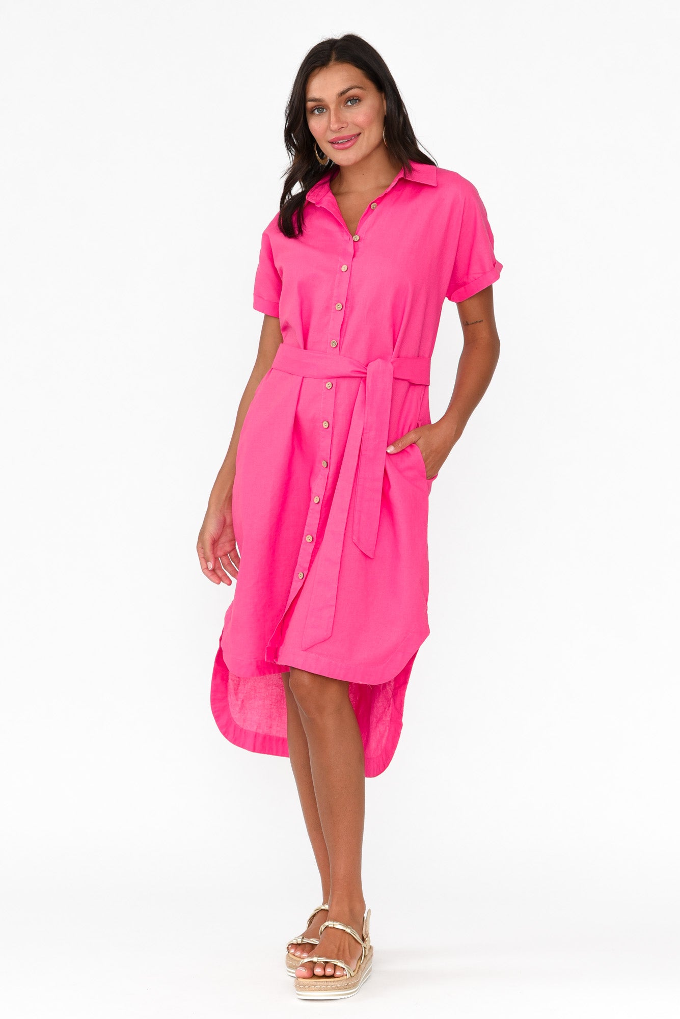 Mareli Hot Pink Linen Blend Dress
