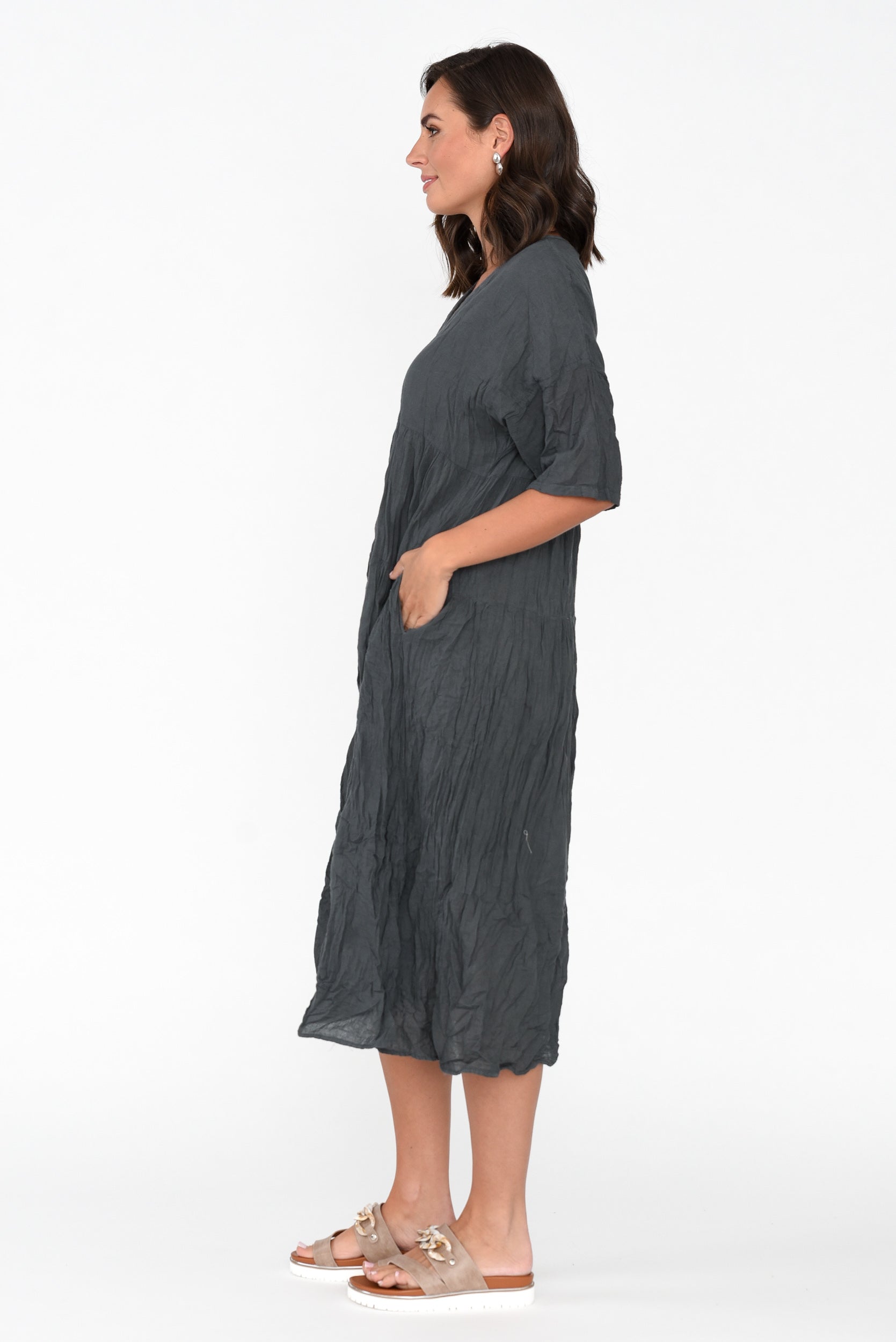 Embry Ash Grey Crinkle Cotton Dress