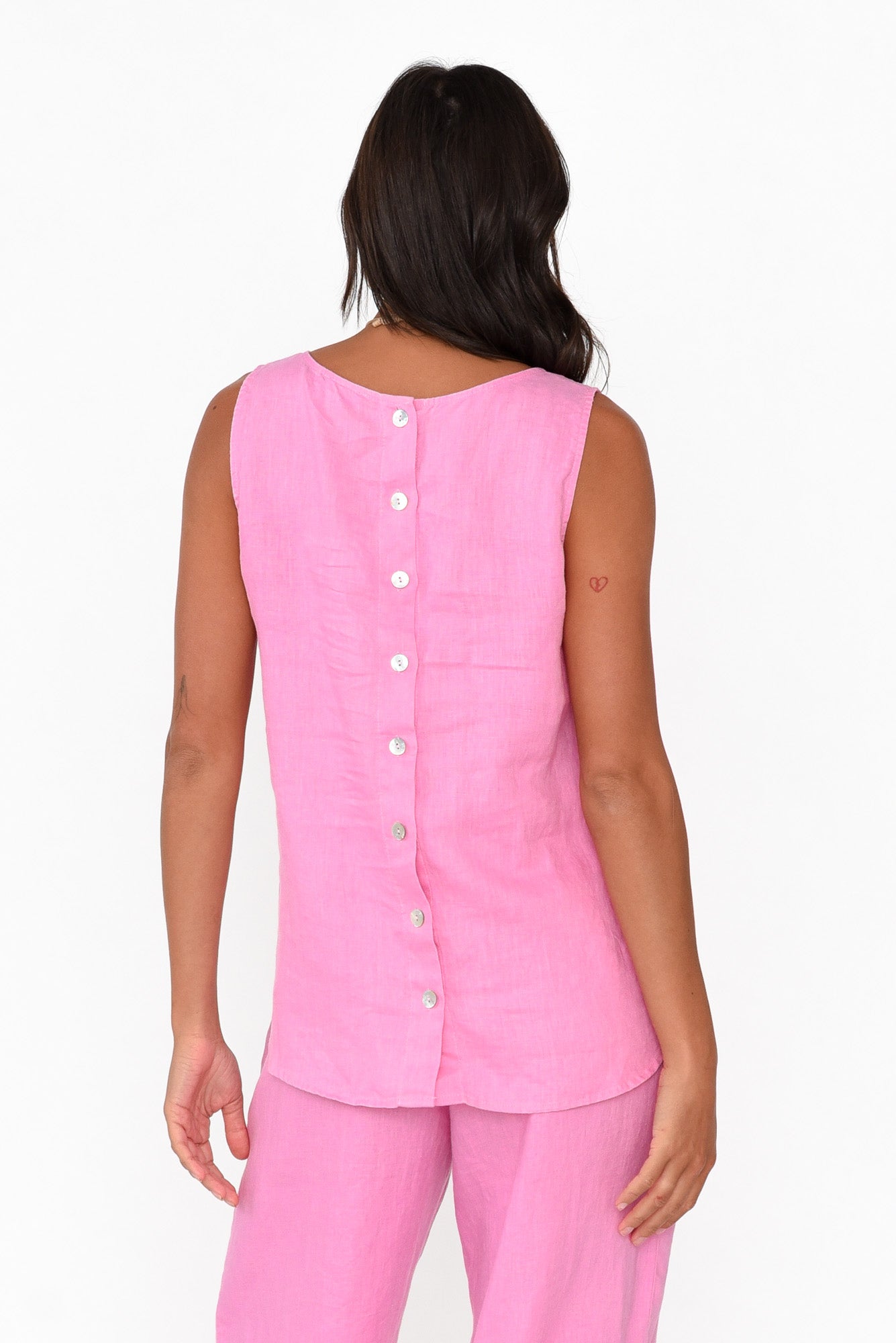 Bianca Pink Linen Button Back Tank
