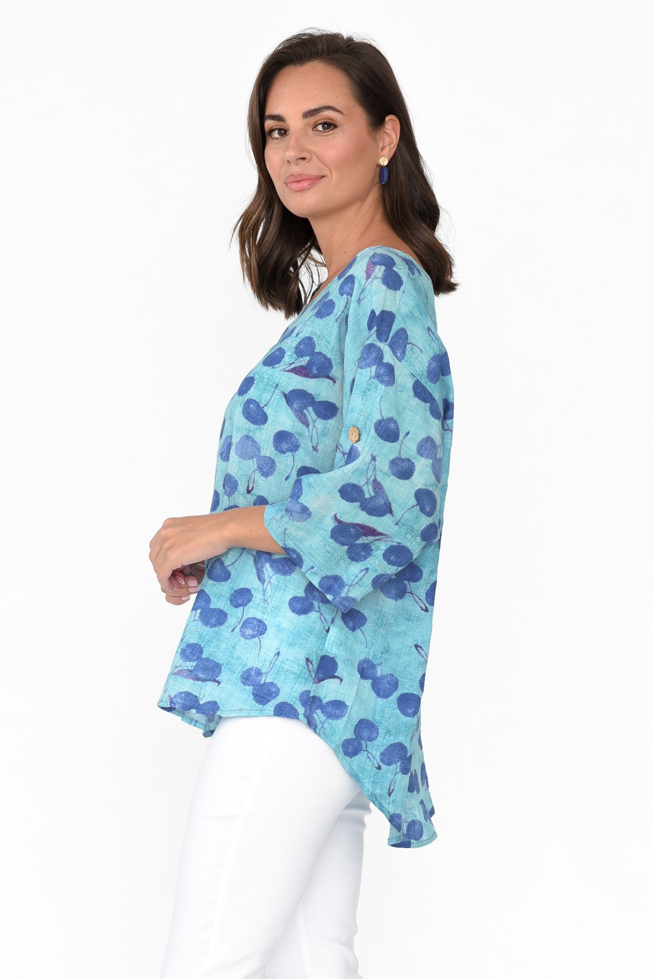 Brie Blue Cherry Cotton Blend Top