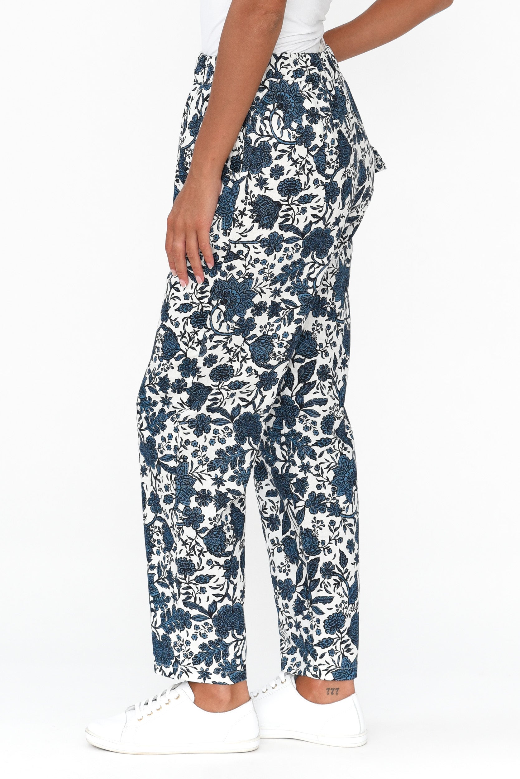 Fritz Navy Floral Linen Pant