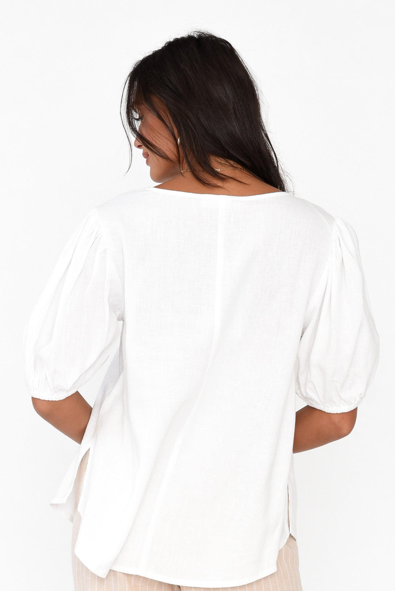Alba White Linen Blend Blouse Top