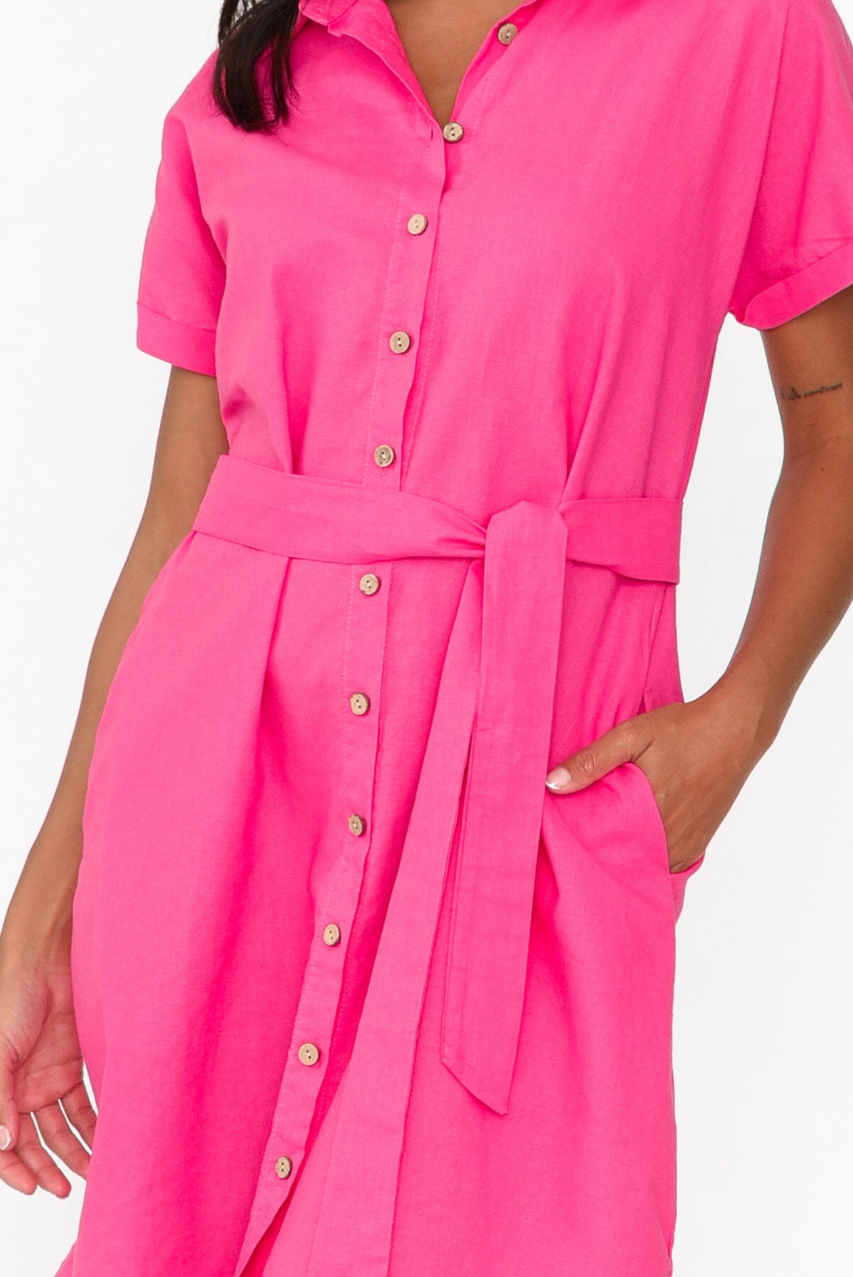 Mareli Hot Pink Linen Blend Dress