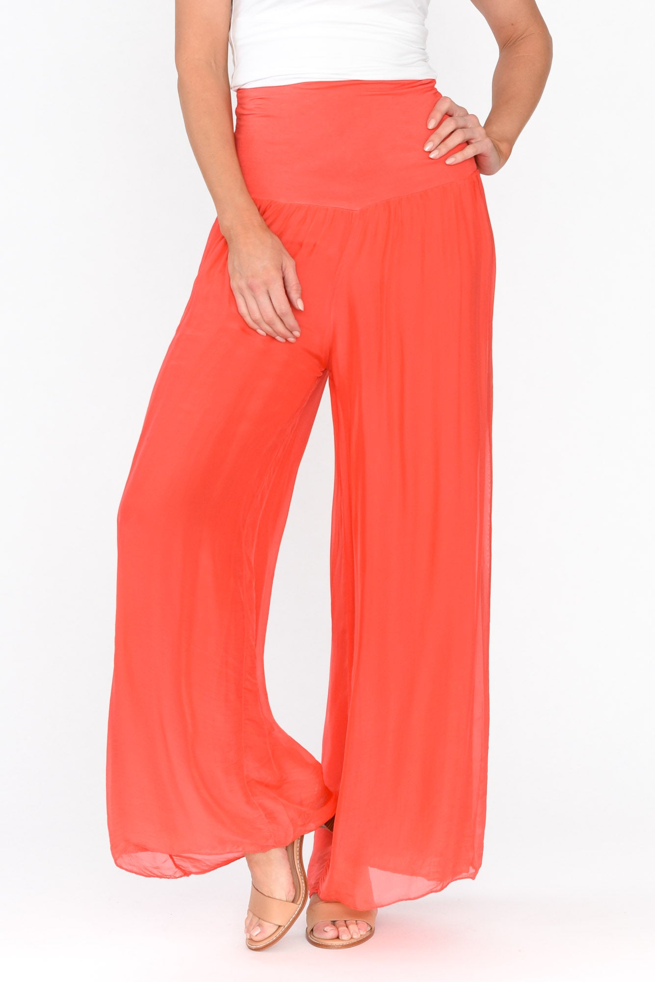 Vernon Coral Silk Wide Leg Pant
