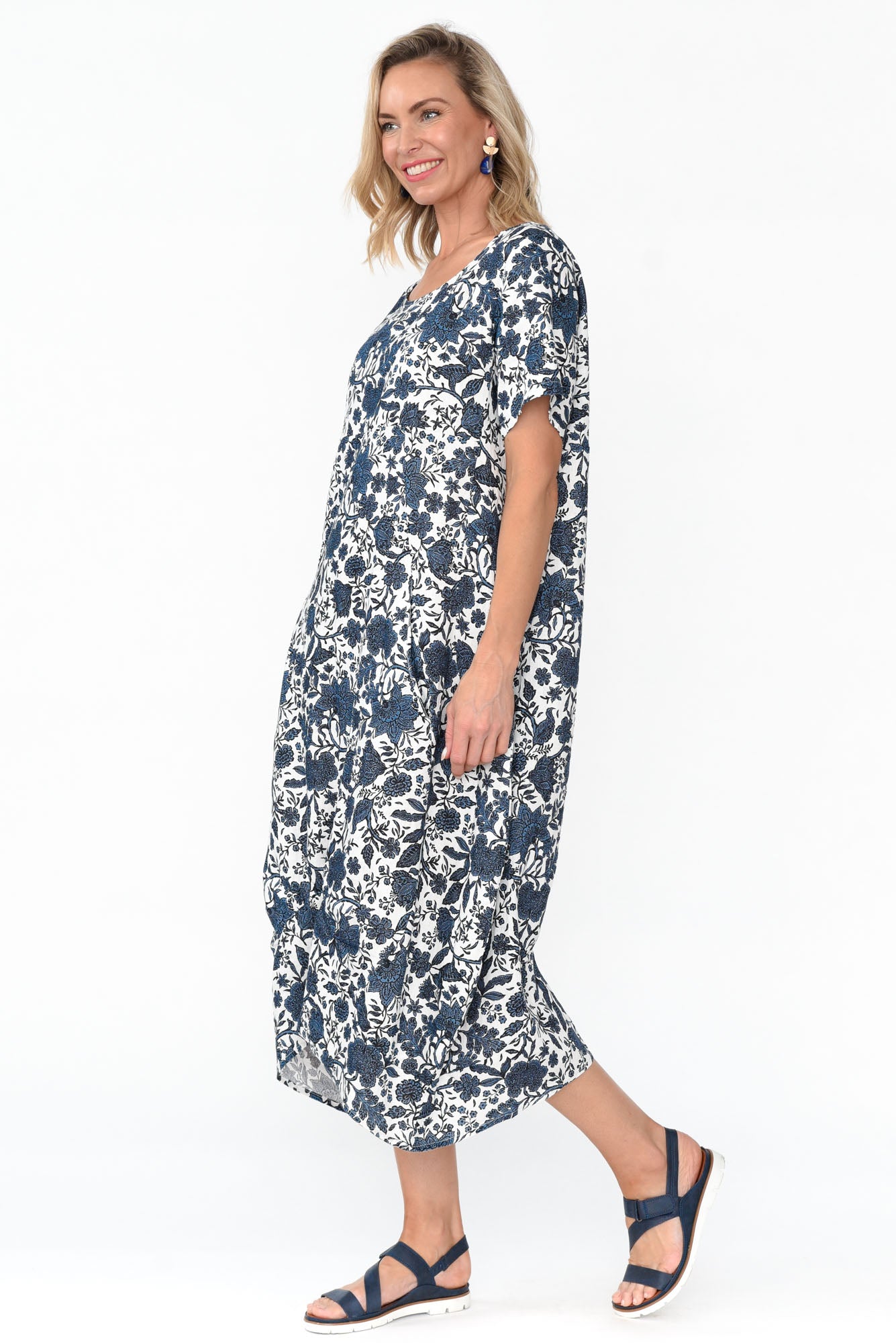 Mattie Navy Garden Linen Dress