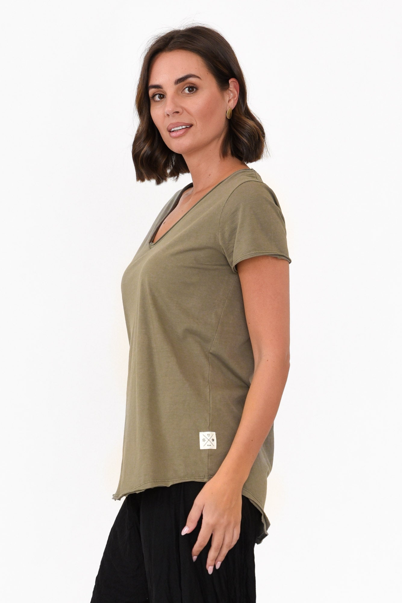 Khaki Cotton Fundamental Vee Tee