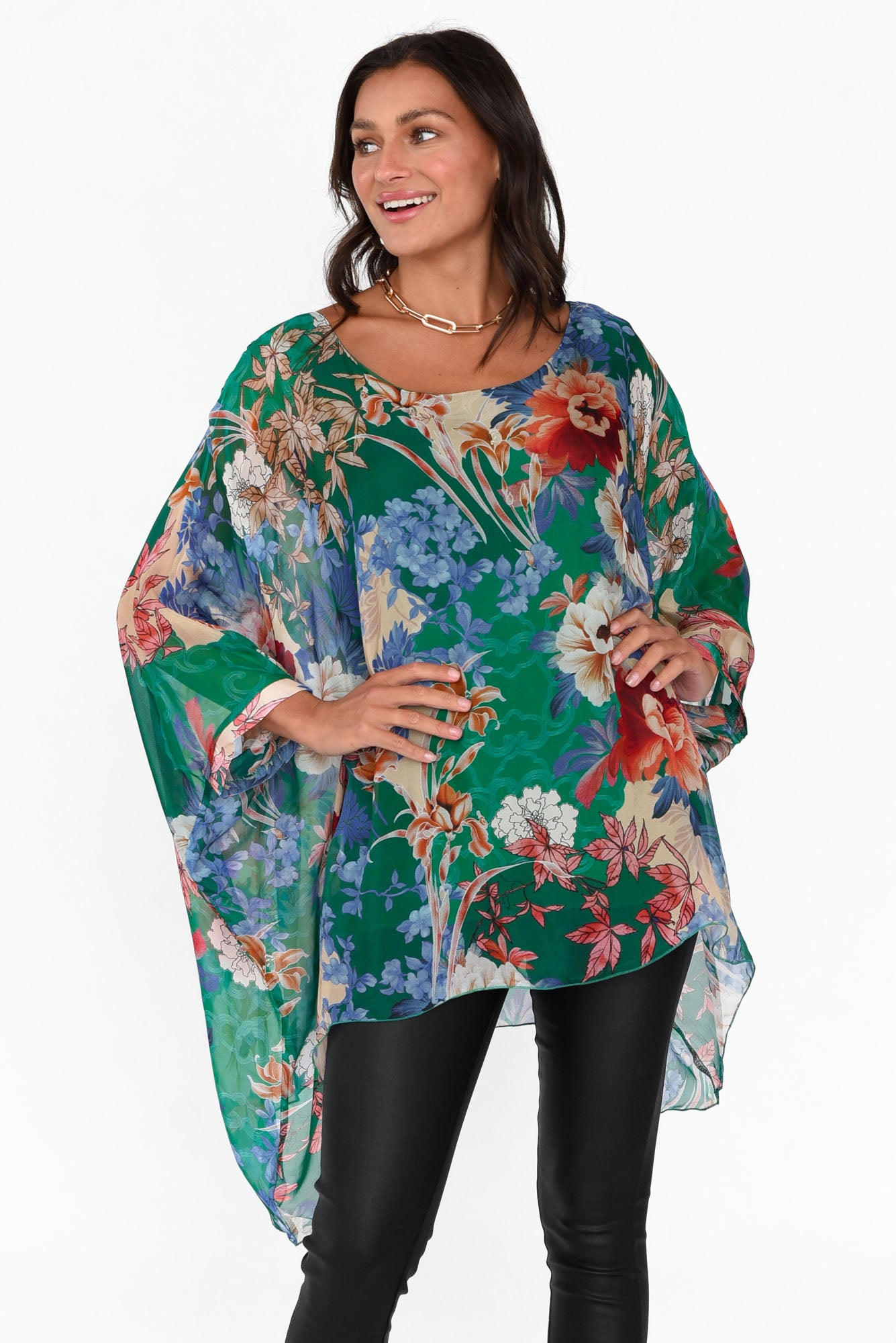Wisteria Green Floral Silk Layer Top