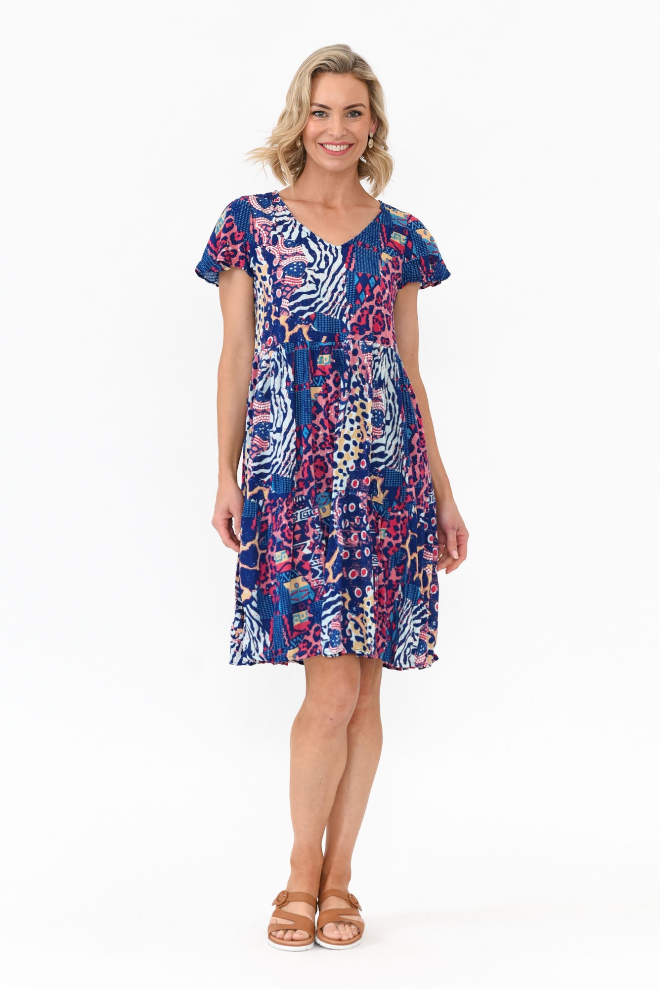 Azalea Navy Animal Crinkle Dress