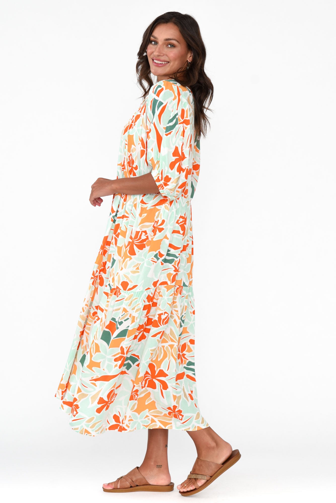 Rima Orange Garden Midi Dress