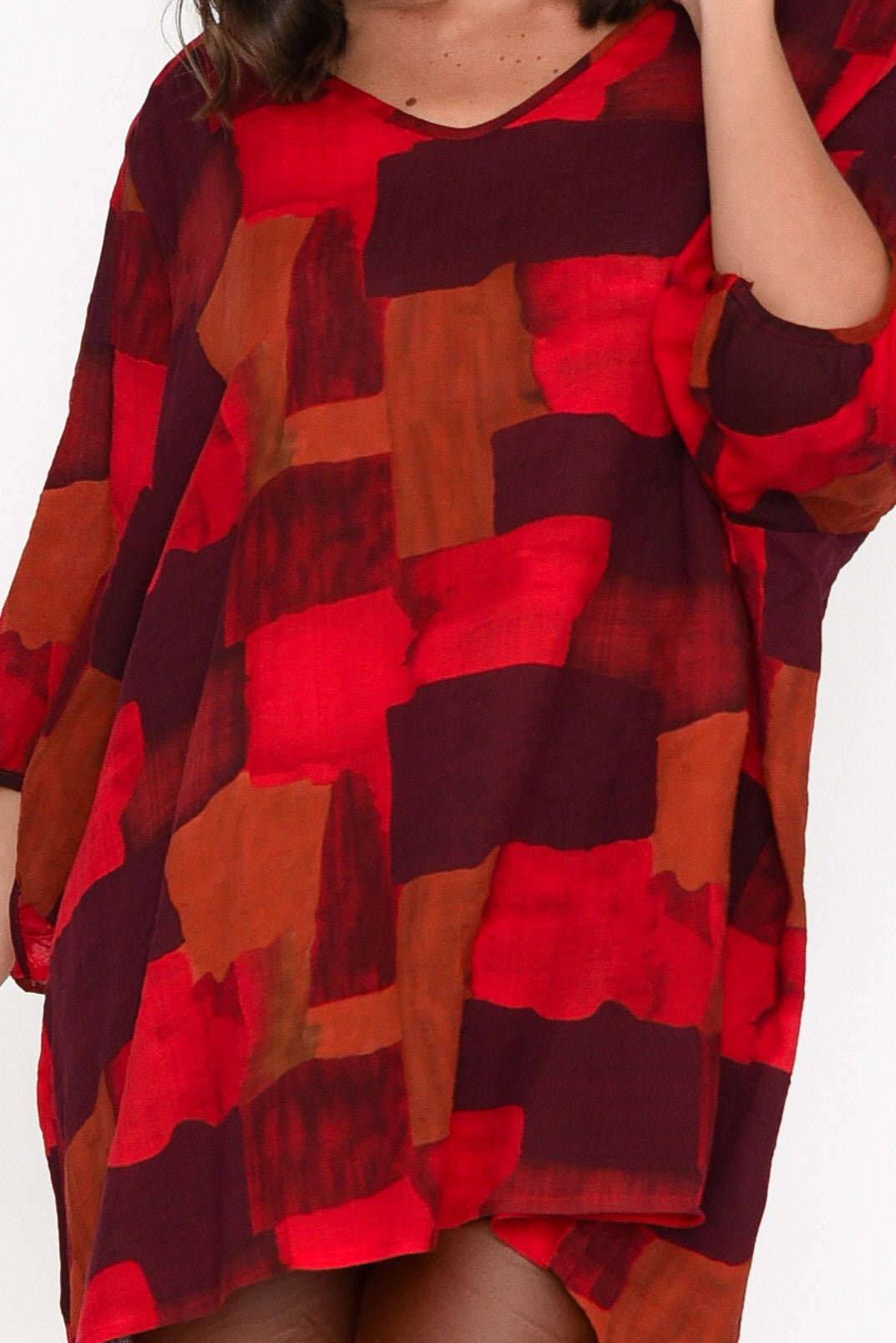 Abra Red Abstract Oversized Top