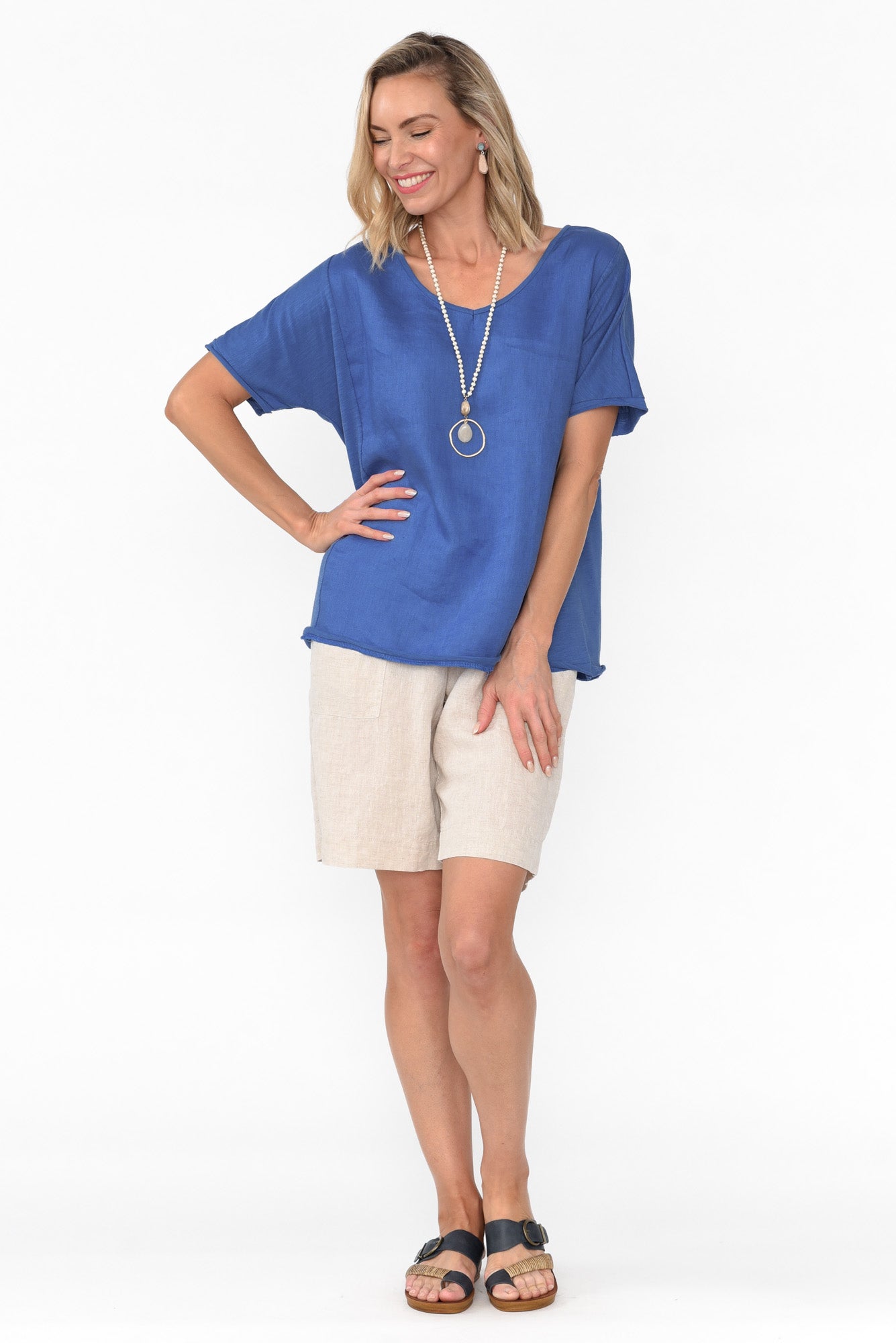 Ishana Cobalt Linen Cotton Top