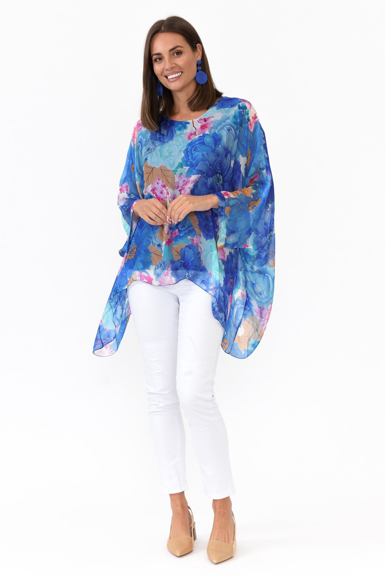 Trevino Cobalt Flower Silk Overlay Top