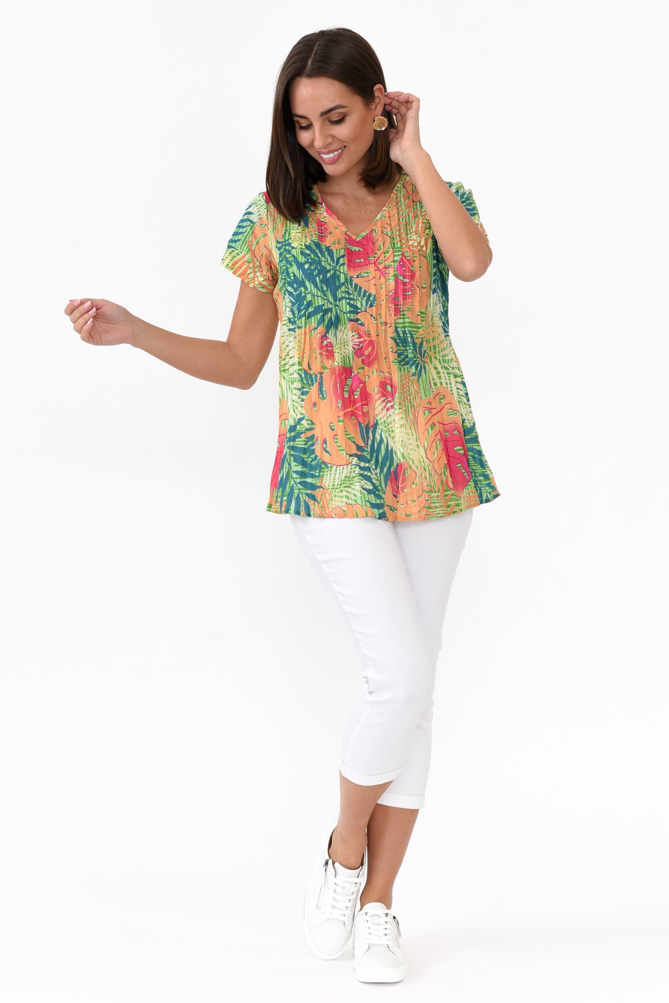 Fia Green Palm Cotton Top