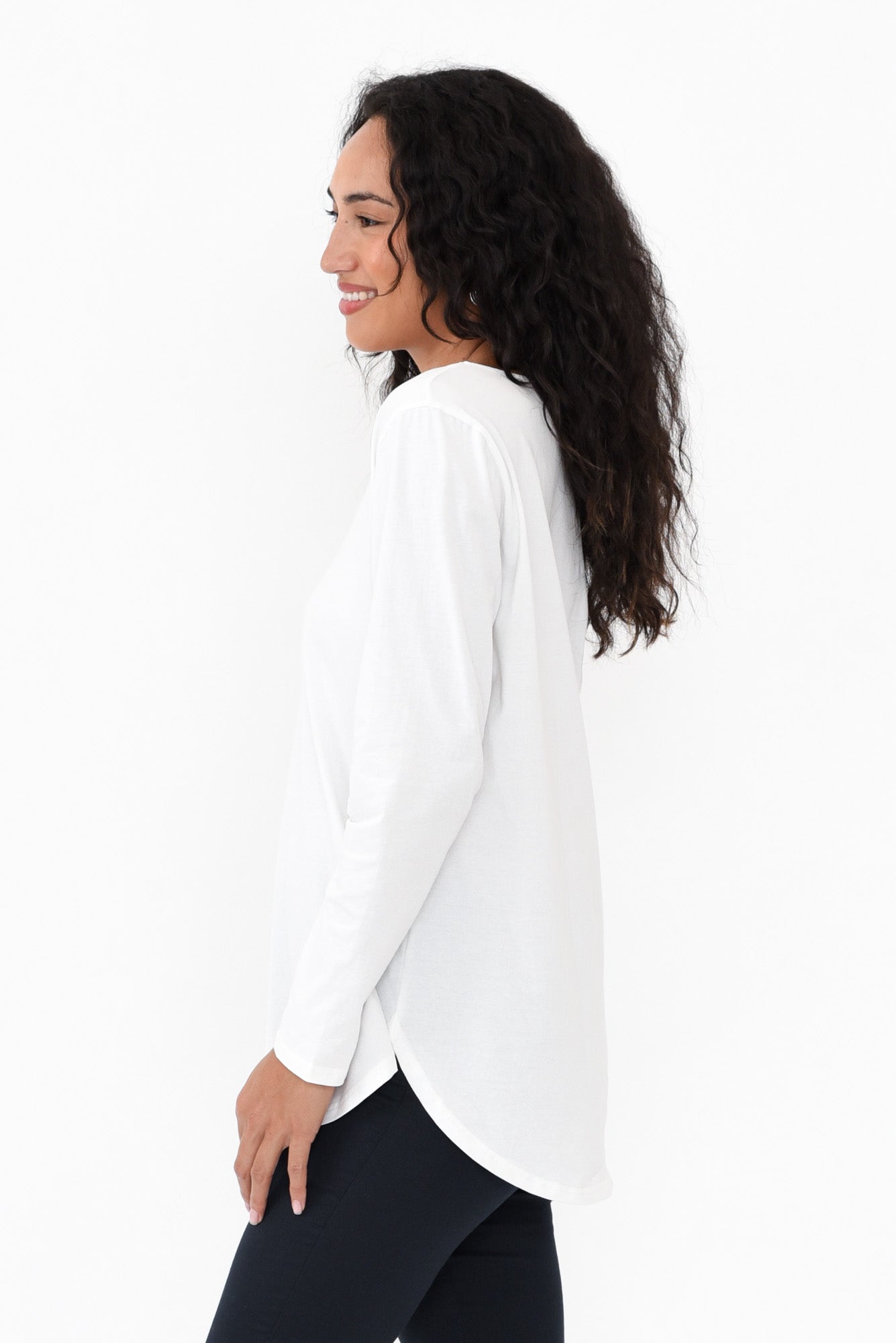 Archer White Cotton Long Sleeve Top