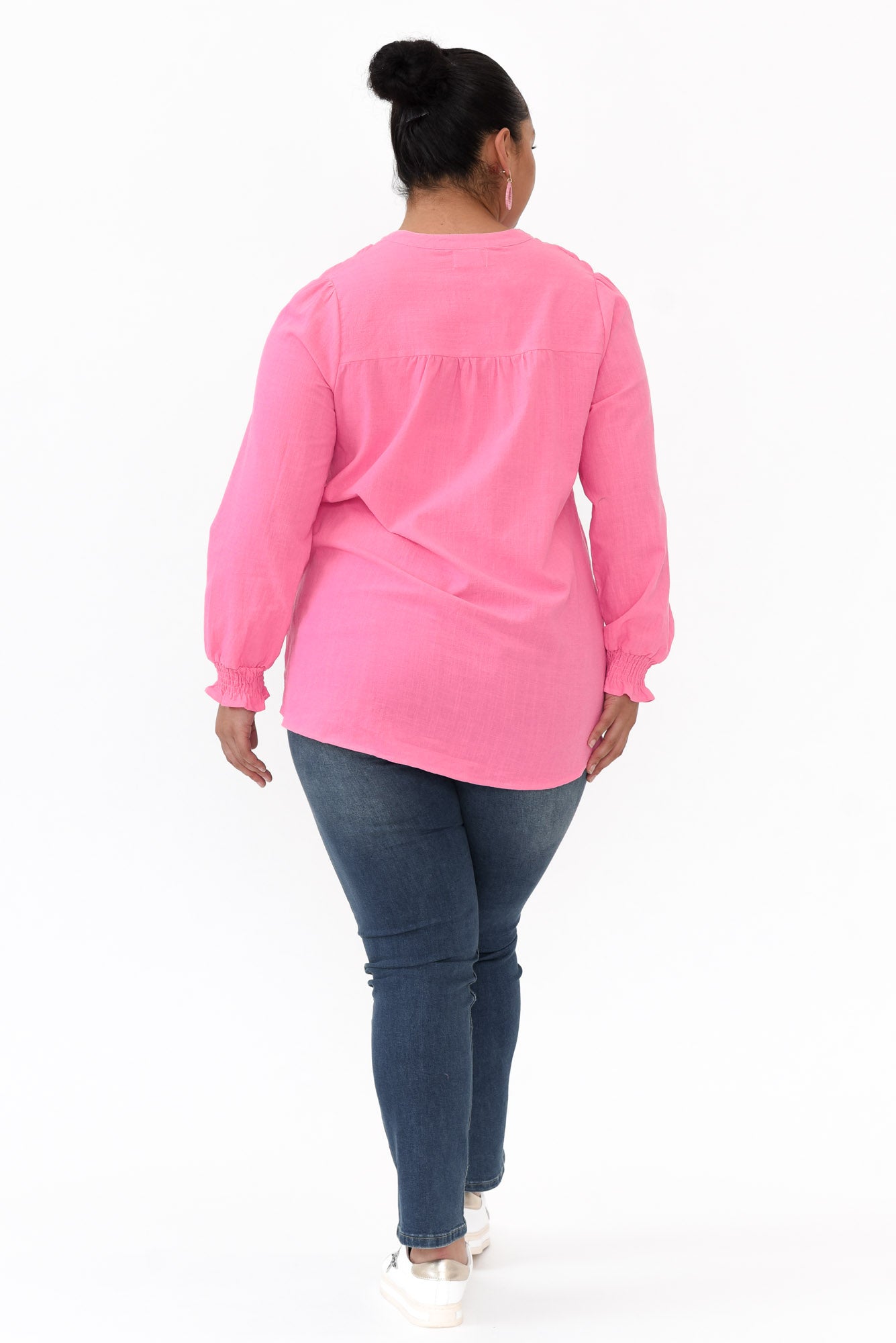 April Pink Cotton V Neck Top