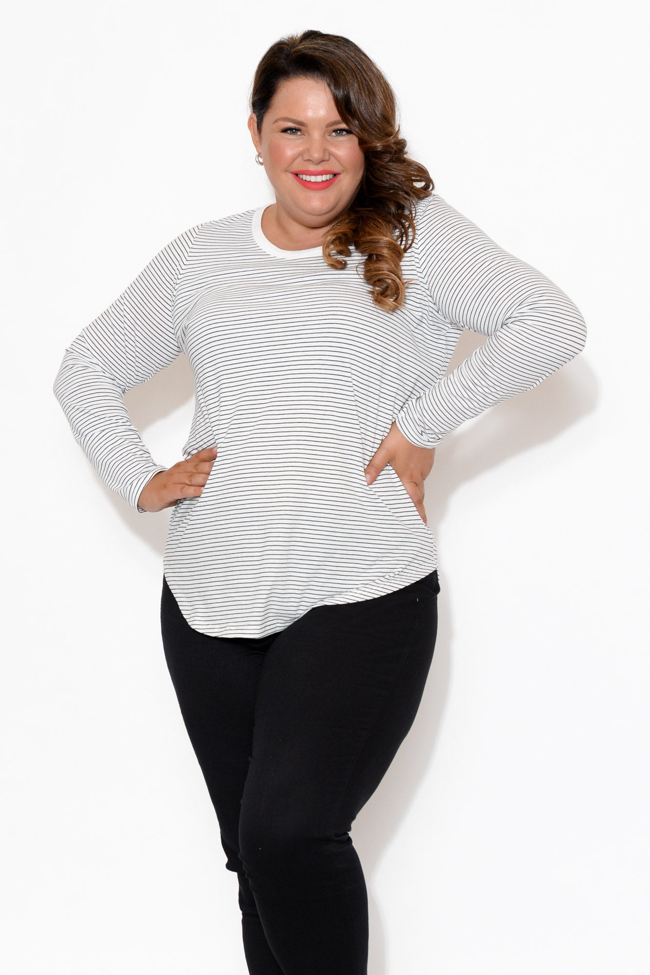 Megan White Stripe Long Sleeve Cotton Top