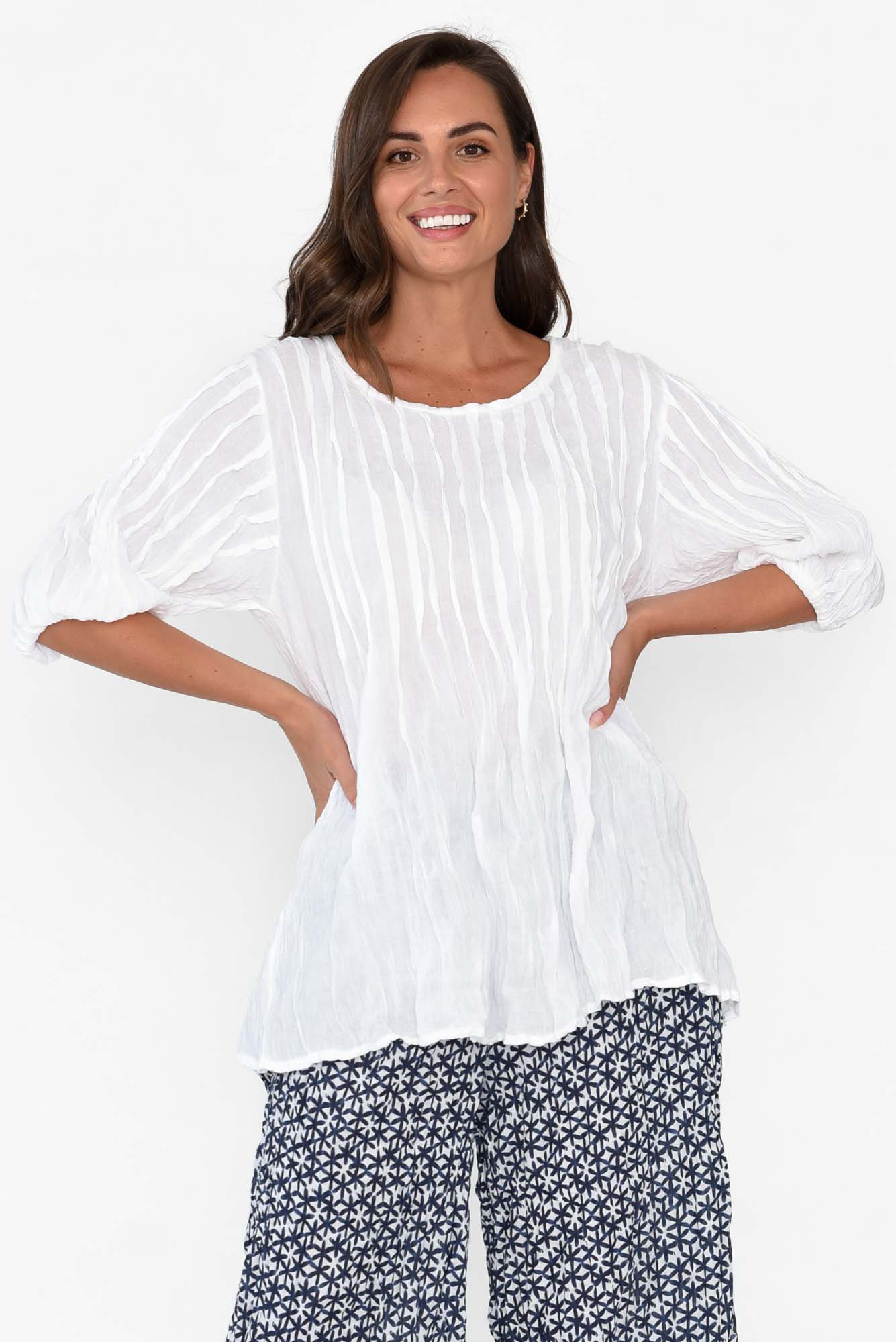 Selma White Crinkle Cotton Top