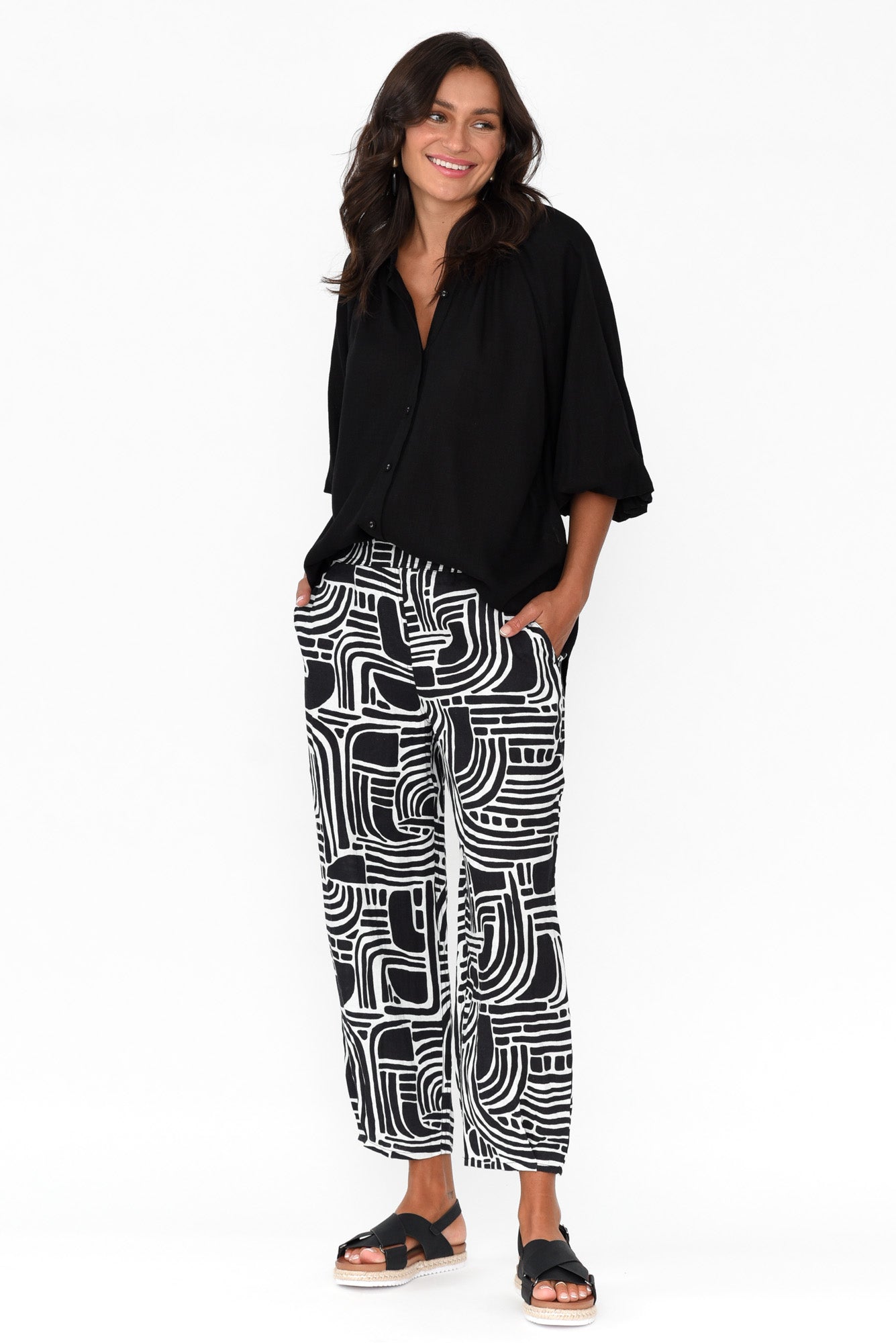 Callie Black Geo Linen Pant