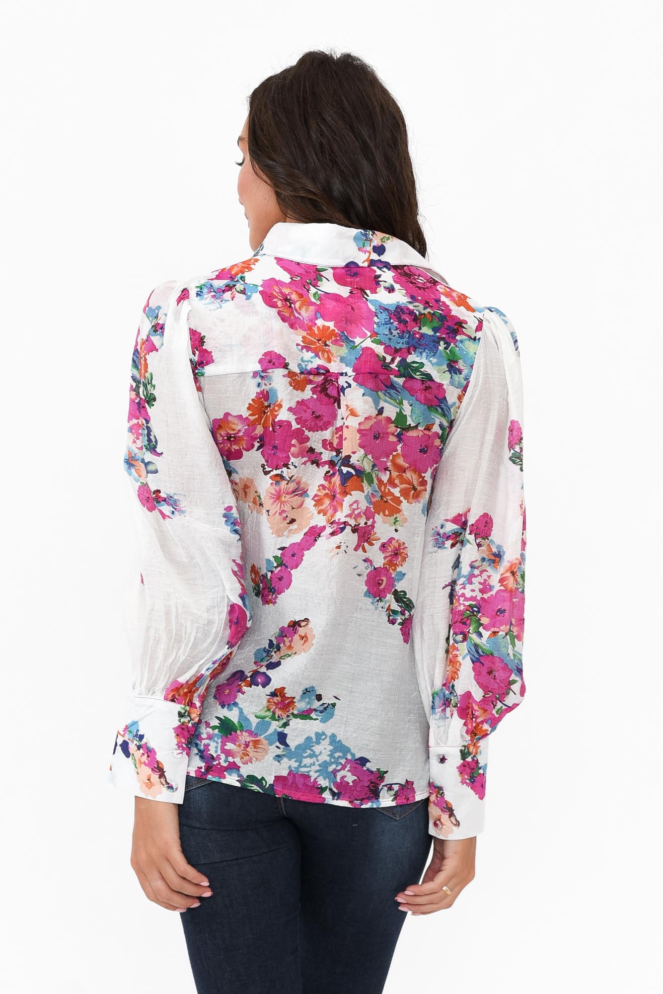Astrid White Blossom Cotton Blend Shirt