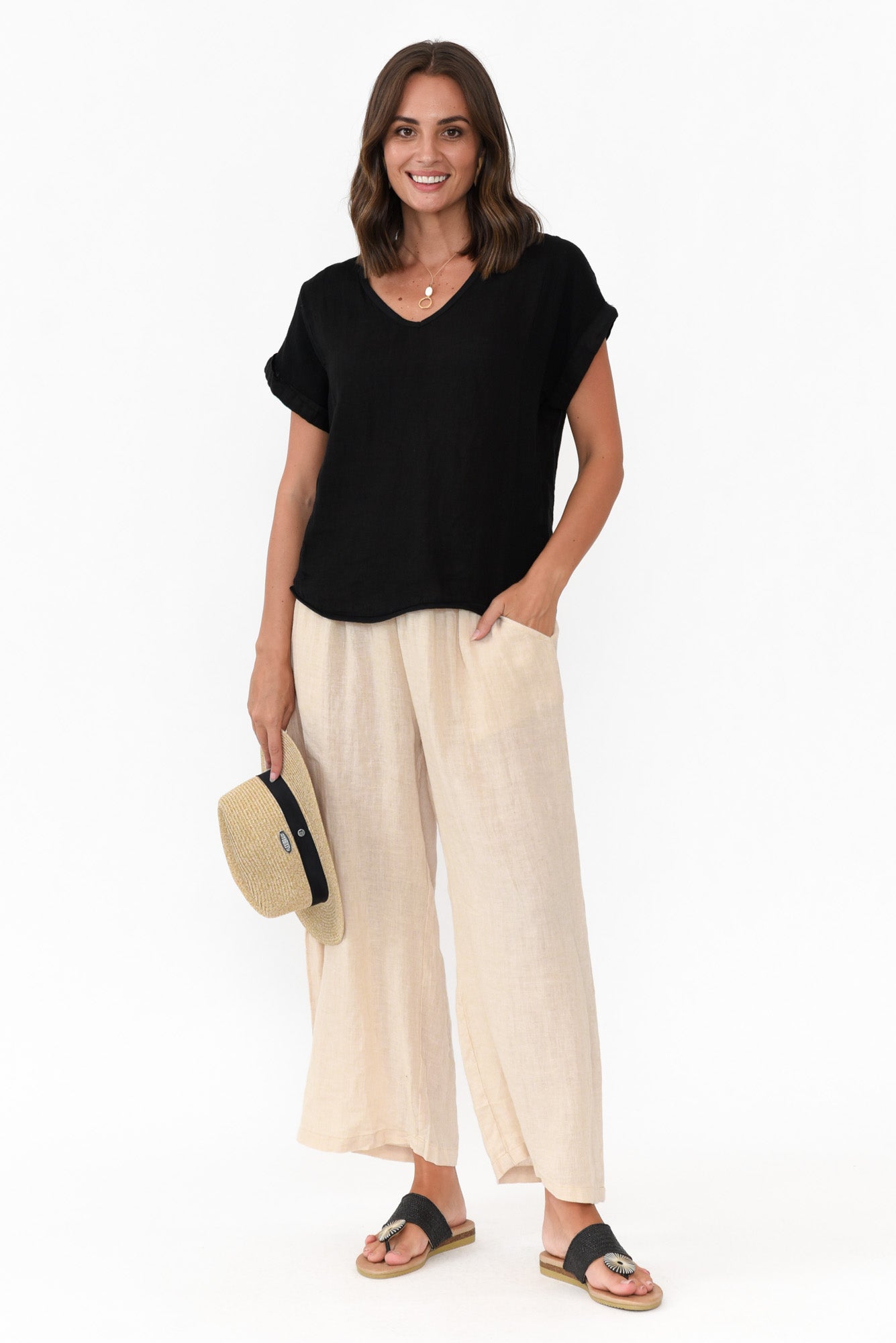 Dorian Black Linen Cotton Top