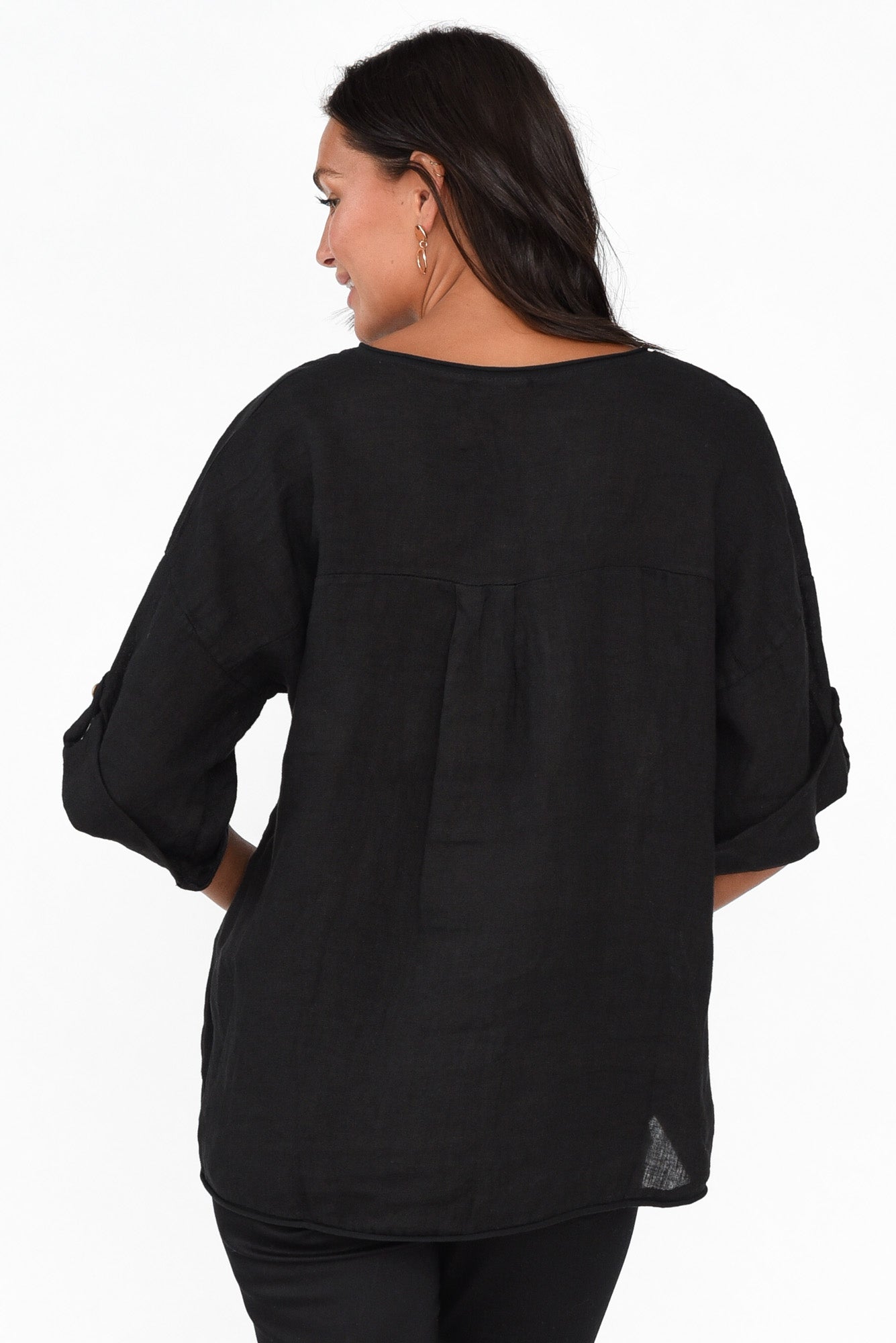 Pavla Black Leopard Linen V Neck Top