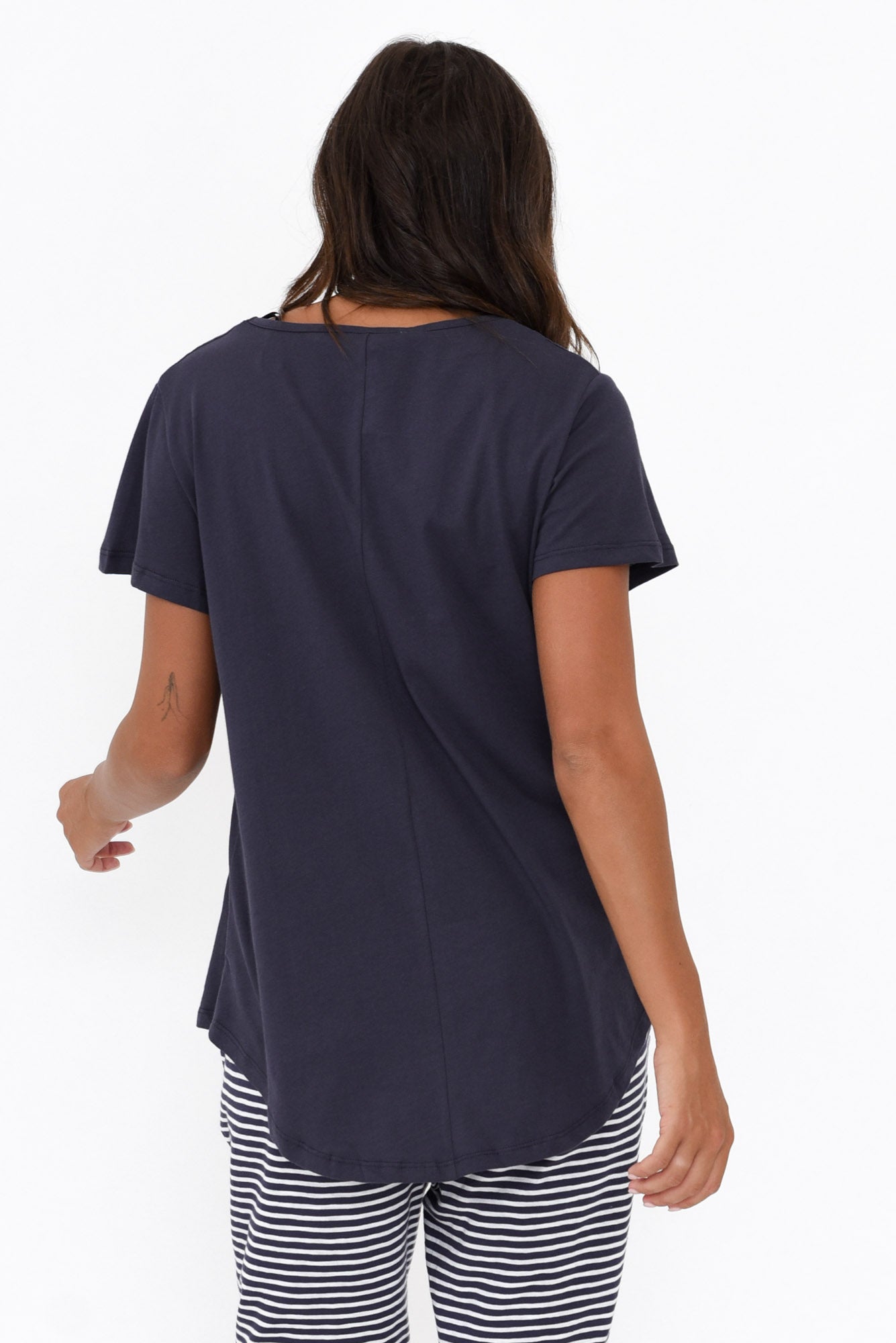 Ava Navy Cotton V Neck Tee