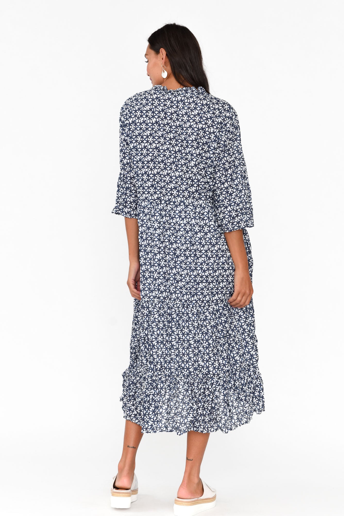 Anniston Navy Flower Cotton Tiered Dress