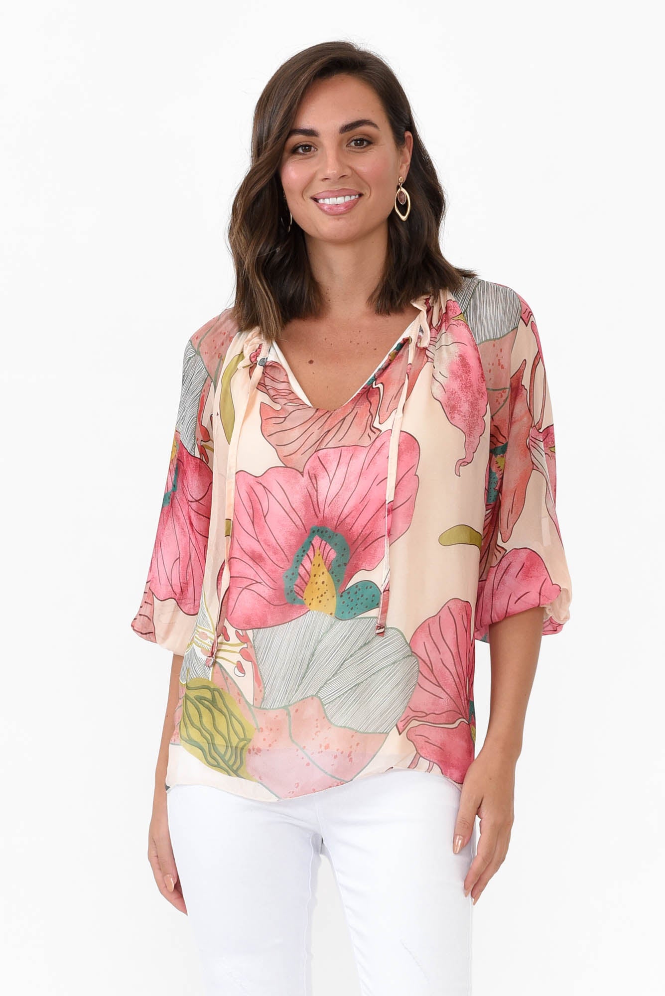 Eliska Pink Flower Silk Top